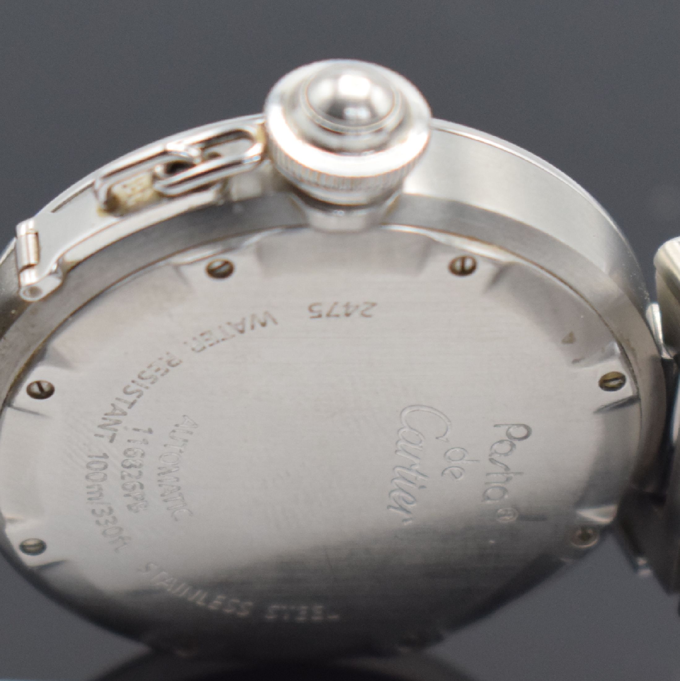 Detail c: CARTIER Pasha C Armbanduhr Referenz 2475 in Stahl, Schweiz um 2003, Automatik, 8-fach verschr. Geh., integr. orig. Stahlband m. dopp. Faltschl., ...