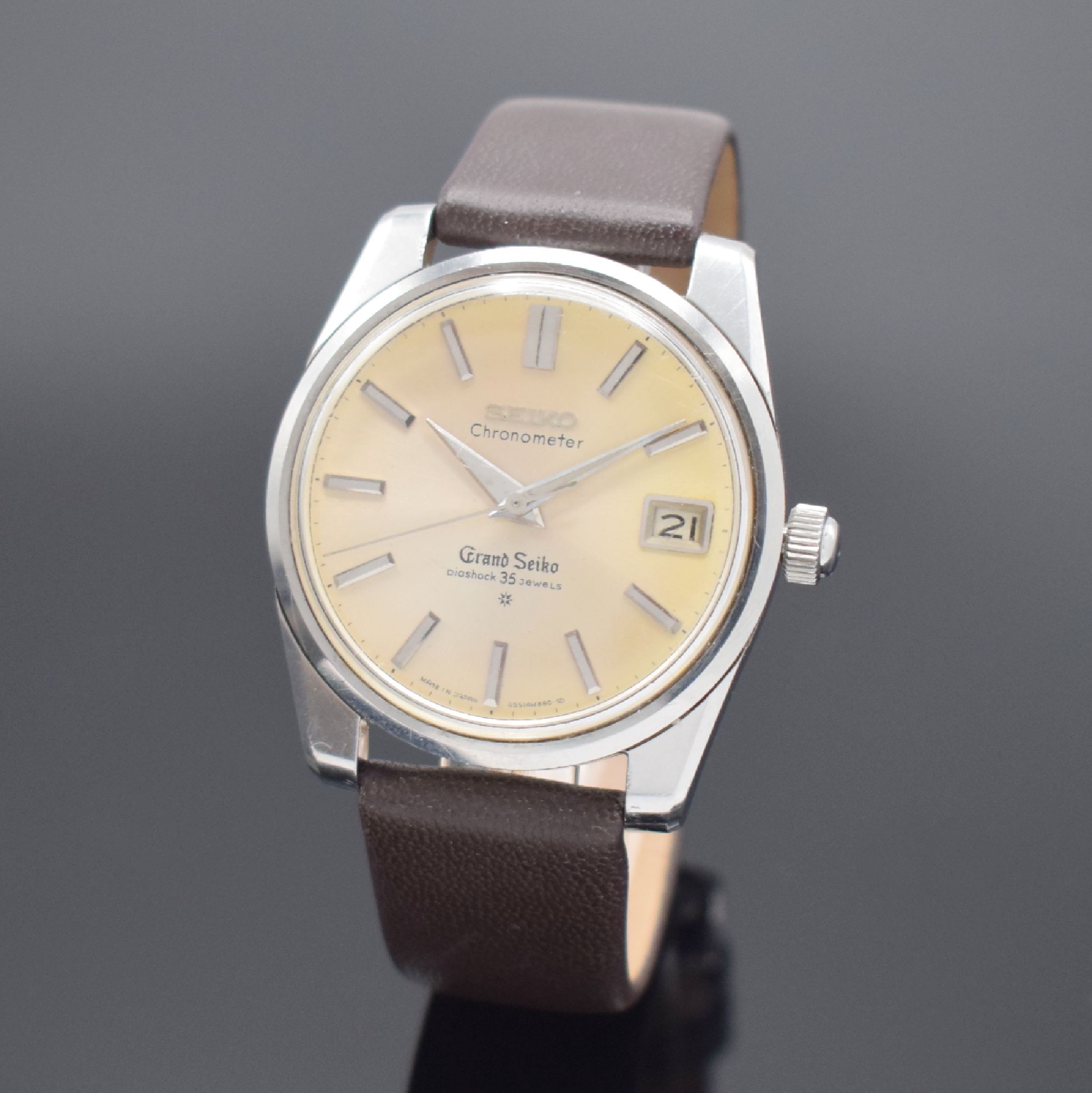 GRAND SEIKO Chronometer seltene große Herrenarmbanduhr Referenz 43999, Japan um 1960, Handaufzug, massives 3-teil. Geh. in Stahl, verschr. Boden m. ...