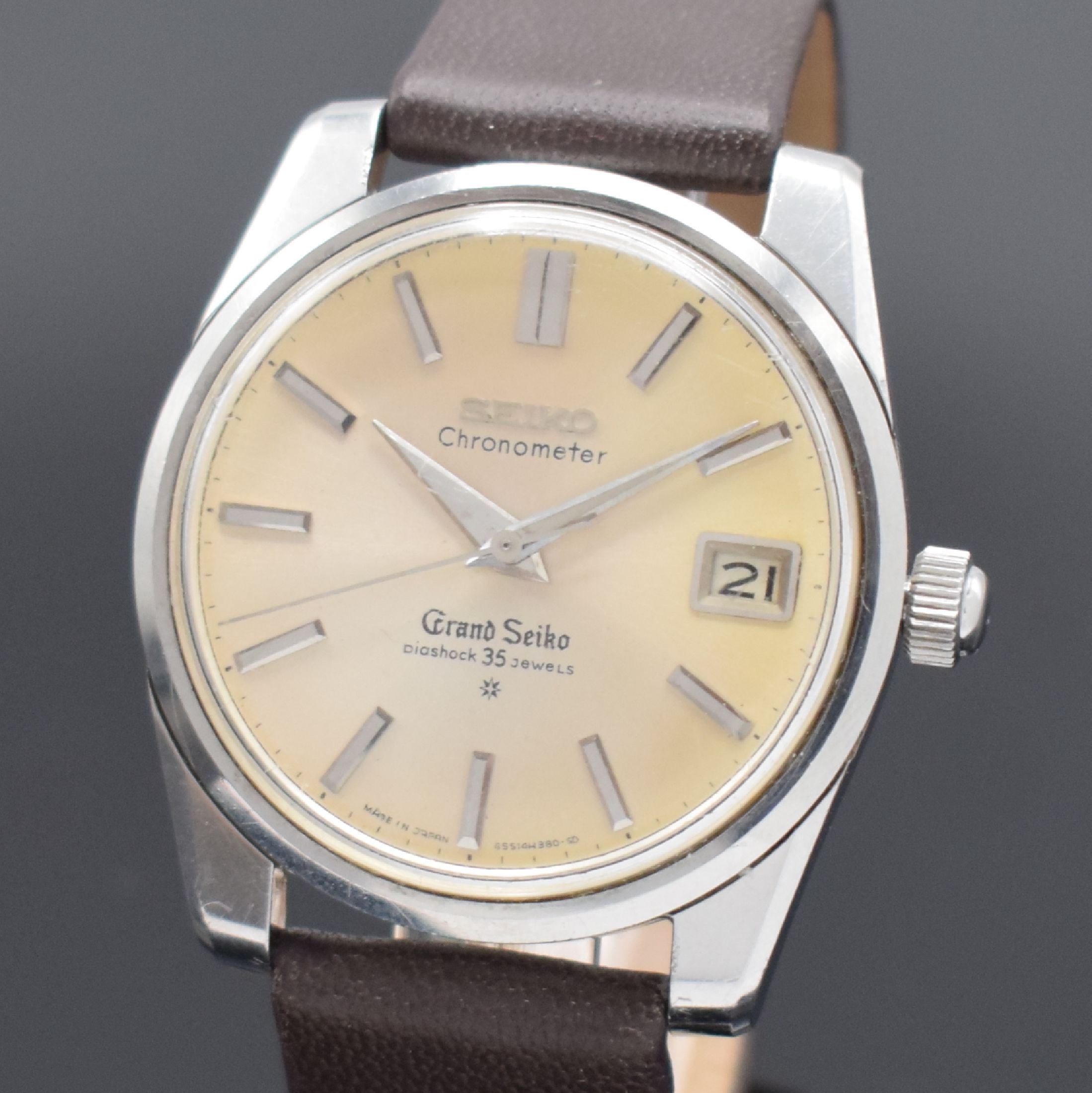 Detail a: GRAND SEIKO Chronometer seltene große Herrenarmbanduhr Referenz 43999, Japan um 1960, Handaufzug, massives 3-teil. Geh. in Stahl, verschr. Boden m. ...