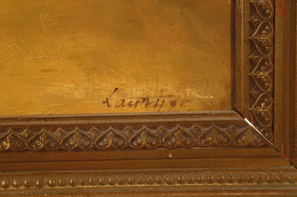 Detail a: Ilmari Launis, finnischer Maler des 19. Jh., Ganzporträt eines Edelmannes, Öl/Holz, rechts unten signiert, ca. 58x36cm, R. ca. 77x55cm