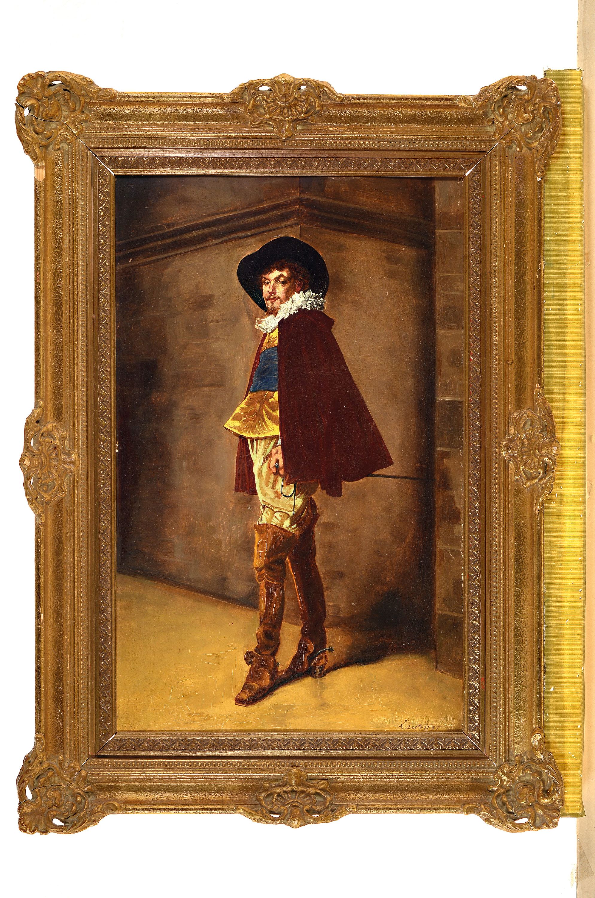 Detail k: Ilmari Launis, finnischer Maler des 19. Jh., Ganzporträt eines Edelmannes, Öl/Holz, rechts unten signiert, ca. 58x36cm, R. ca. 77x55cm