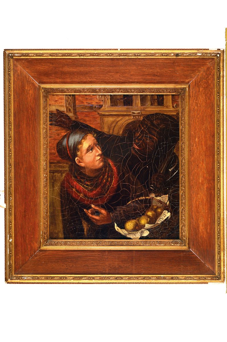 Detail k: Unbekannter Künstler, 2. Hälfte 19. Jh., Der Kaufmann von Venedig mit Kundin, Öl/Lwd, krakeliert, ca. 45x40cm, R. ca. 69x65cm
