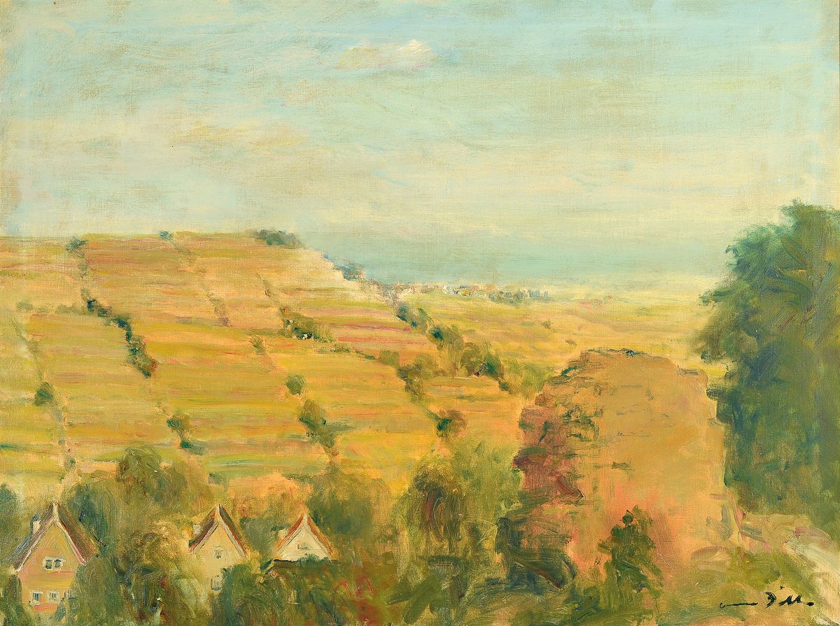 Otto Dill, 1884 Neustadt - 1957 Bad Dürkheim, herbstliche pfälzer Landschaft Blick auf Leinsweiler in der Pfalz, vordergründig angeschnittene ...