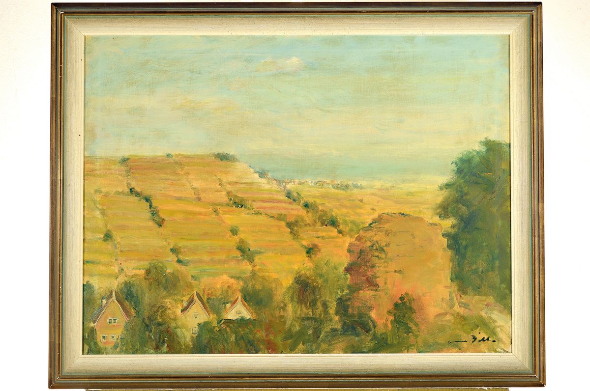 Detail k: Otto Dill, 1884 Neustadt - 1957 Bad Dürkheim, herbstliche pfälzer Landschaft Blick auf Leinsweiler in der Pfalz, vordergründig angeschnittene ...