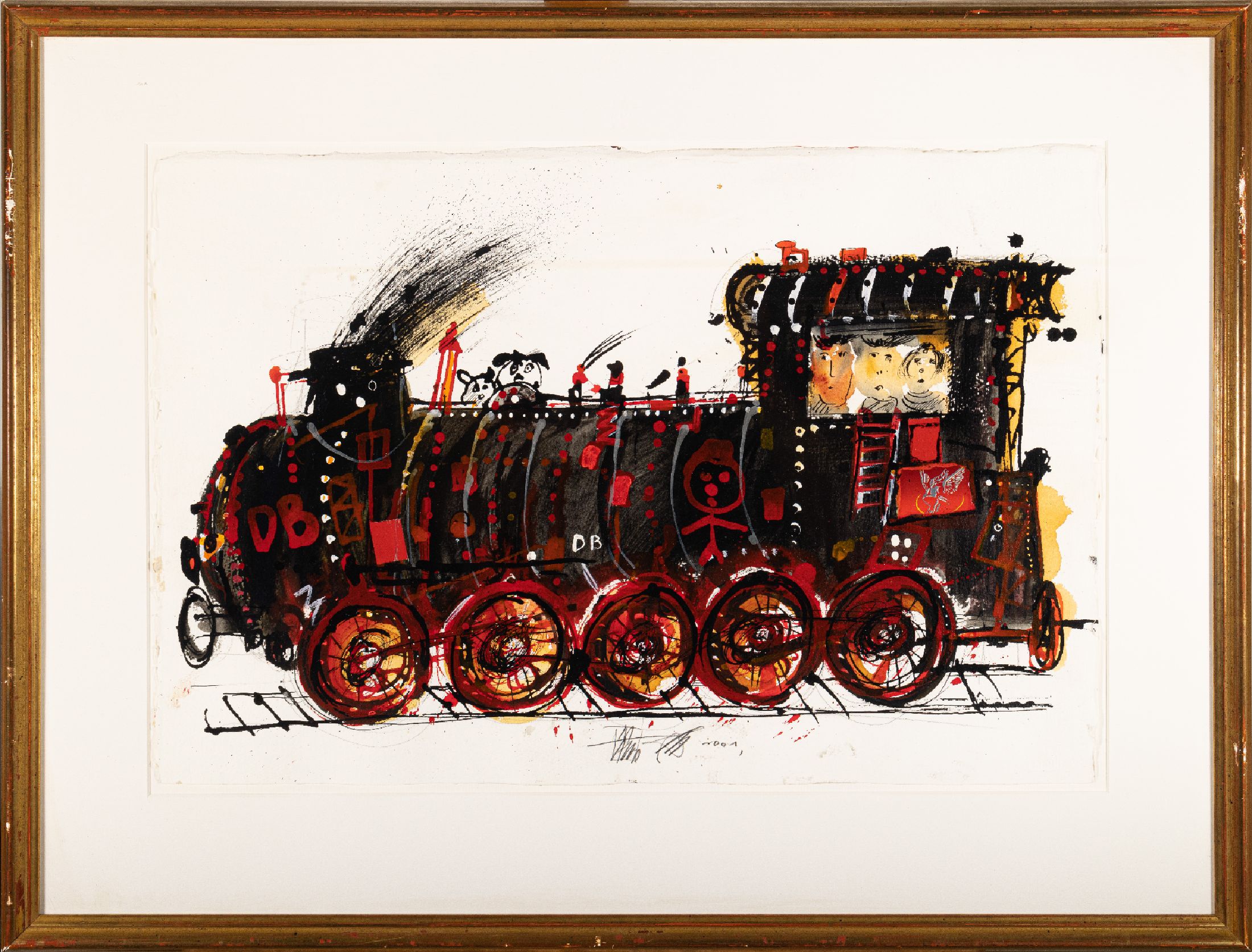 Michael Auth, geb. 1947, 3 Arbeiten in Gouache auf Büttenpapier, verschiedene Lokomotiven, alle handsigniert und dat. 2001, je ca. 39x57cm, PP, ...