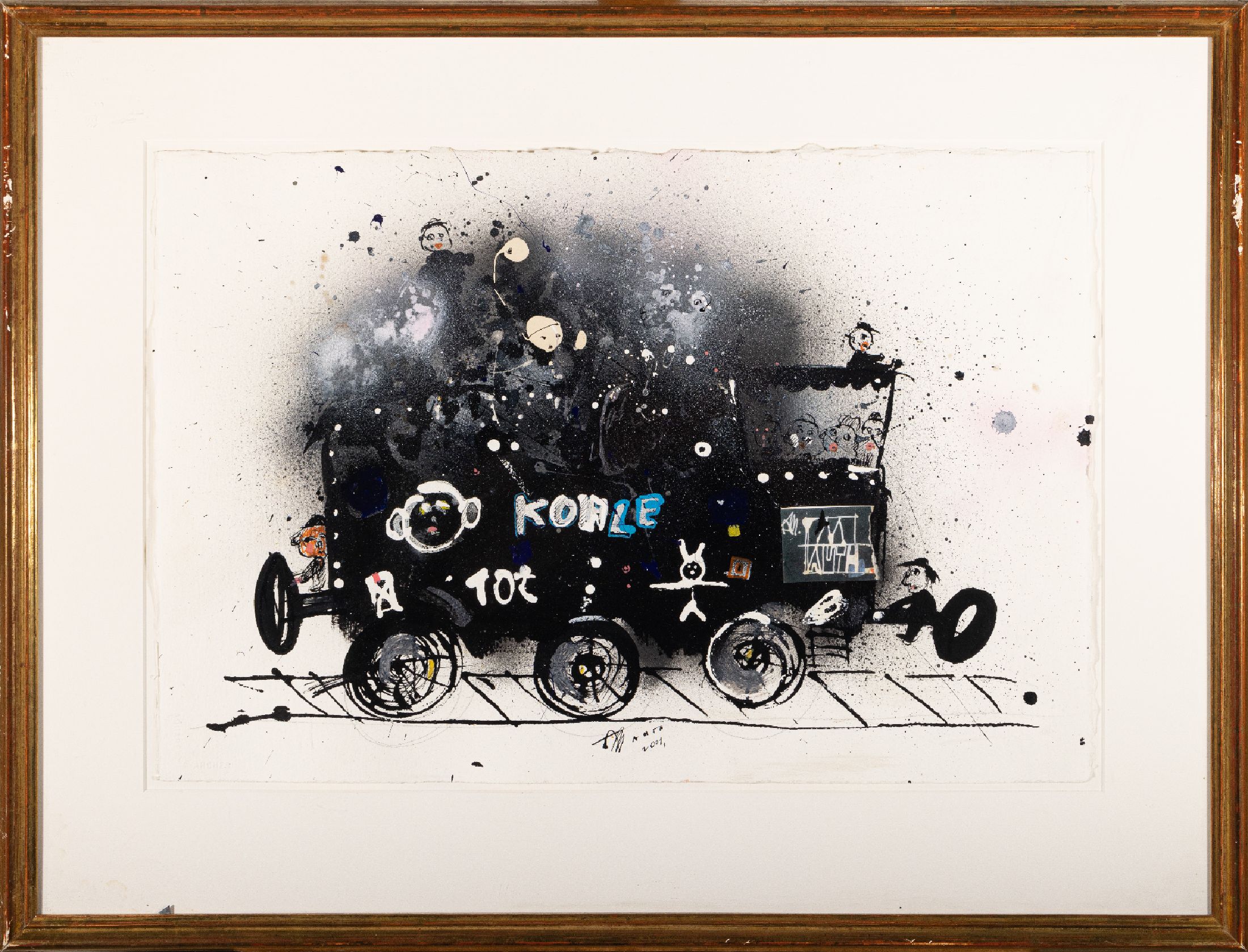 Detail b: Michael Auth, geb. 1947, 3 Arbeiten in Gouache auf Büttenpapier, verschiedene Lokomotiven, alle handsigniert und dat. 2001, je ca. 39x57cm, PP, ...