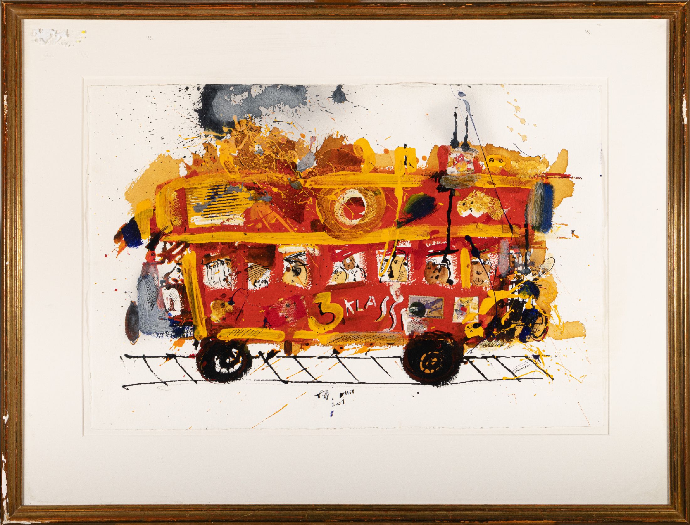 Detail d: Michael Auth, geb. 1947, 3 Arbeiten in Gouache auf Büttenpapier, verschiedene Lokomotiven, alle handsigniert und dat. 2001, je ca. 39x57cm, PP, ...