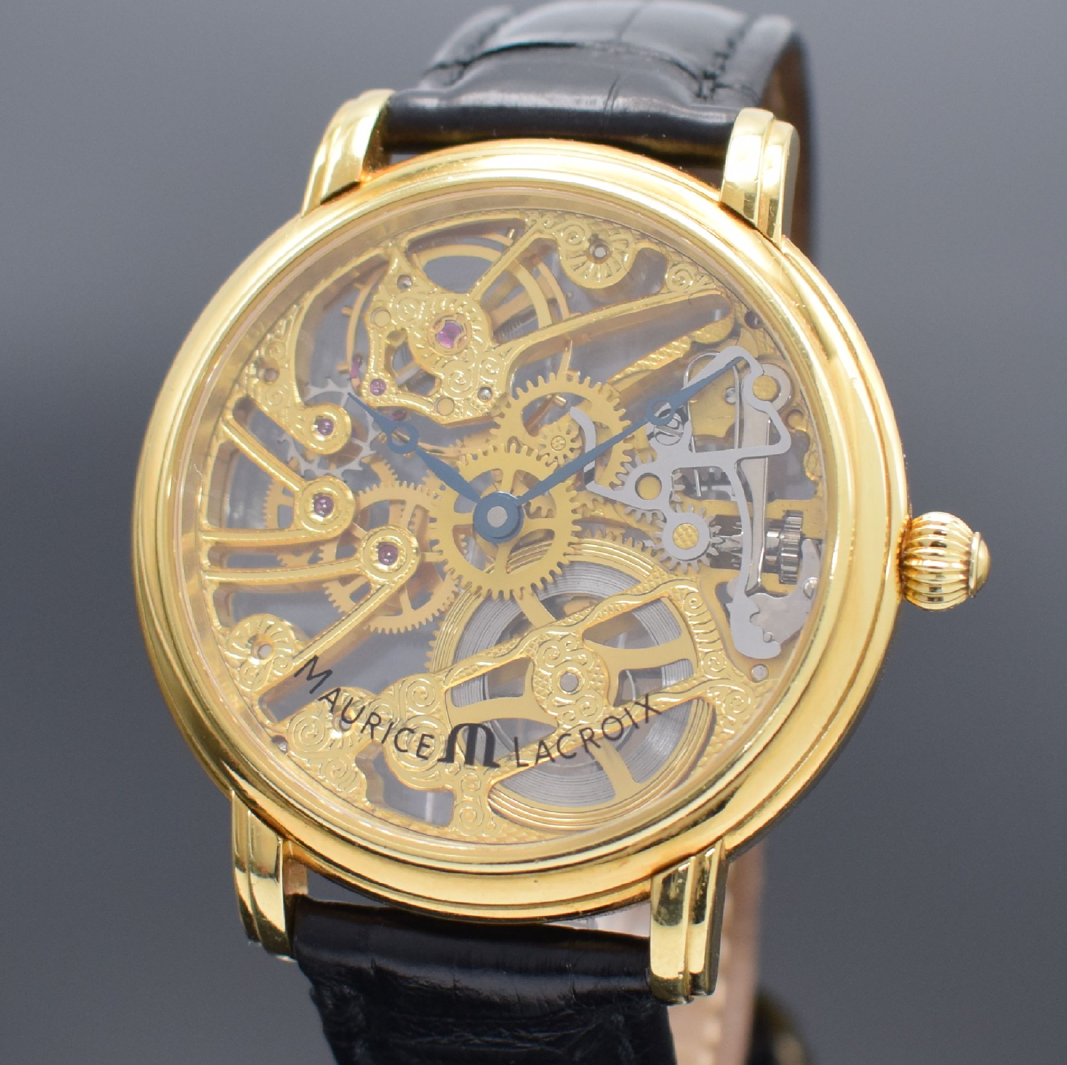 Detail a: MAURICE LACROIX Herrenarmbanduhr Masterpiece Skeleton in GG 750/000 Referenz MP7048, Schweiz um 2007, Handaufzug, beids. vergl. Geh. inkl. orig. ...