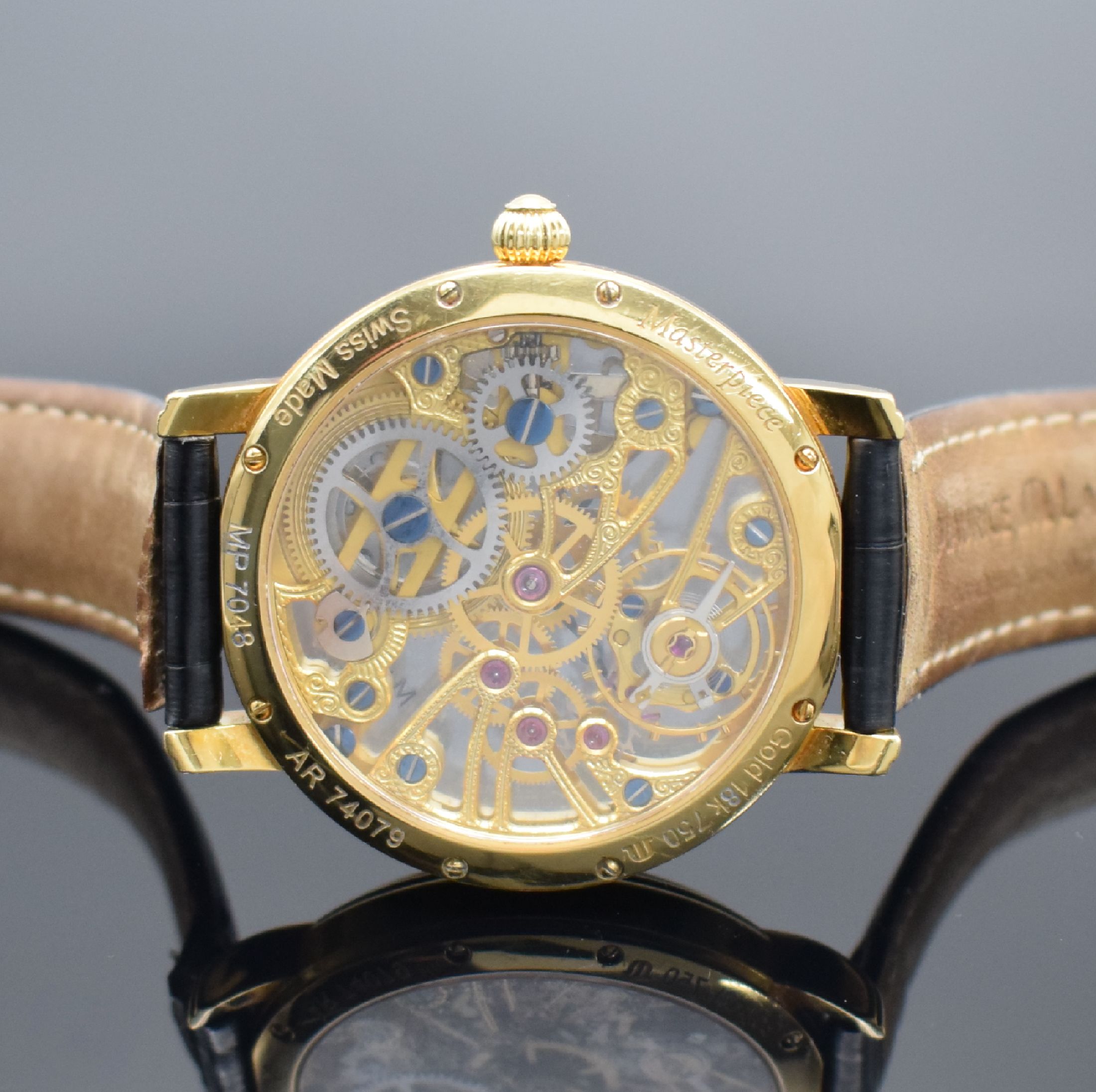Detail d: MAURICE LACROIX Herrenarmbanduhr Masterpiece Skeleton in GG 750/000 Referenz MP7048, Schweiz um 2007, Handaufzug, beids. vergl. Geh. inkl. orig. ...