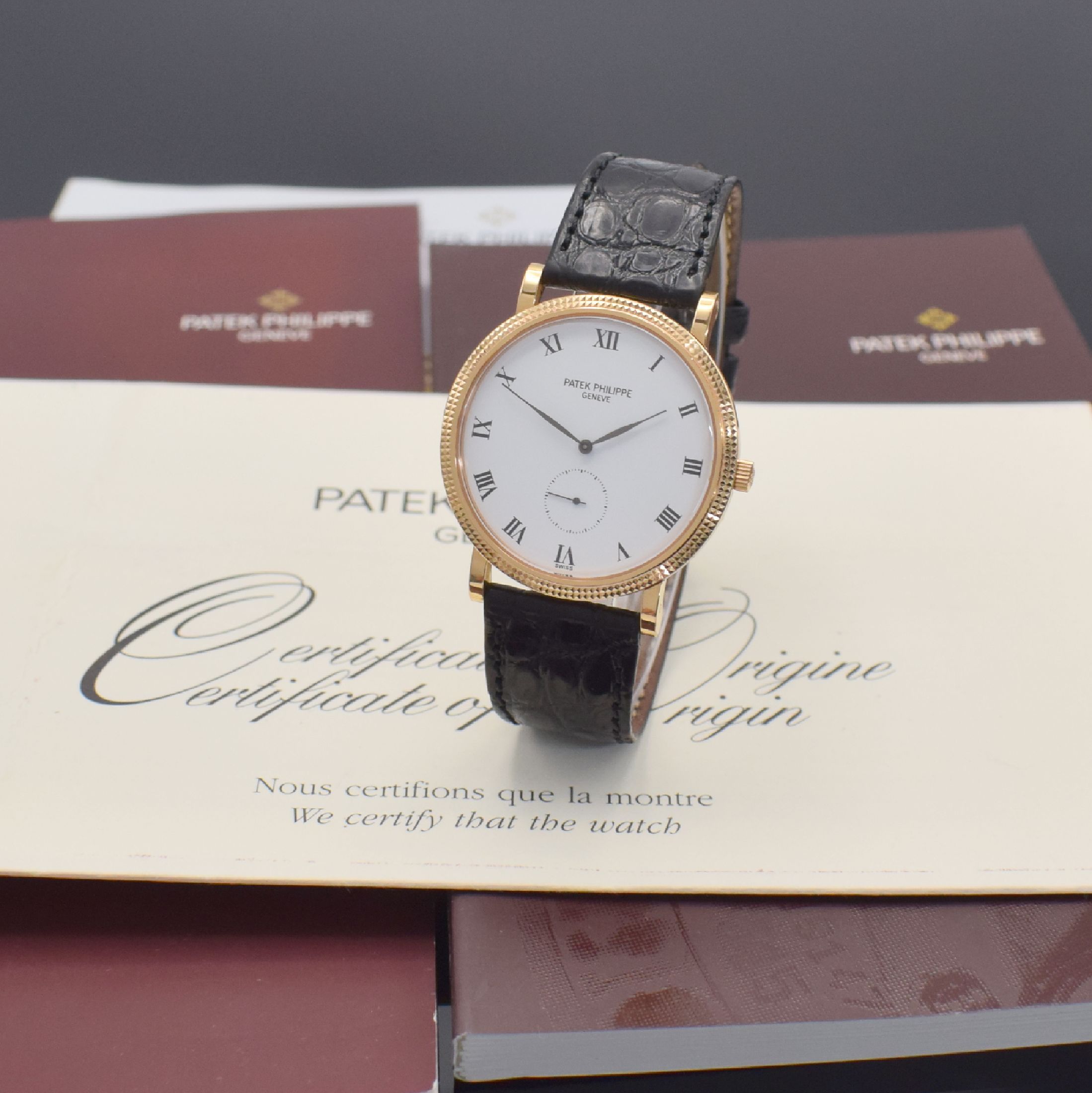 PATEK PHILIPPE Herrenarmbanduhr Calatrava in Roségold 750/000 Referenz 3919R-001, Handaufzug, 2-tlg. Geh. inkl. orig. Lederband m. orig. Dornschl. ...