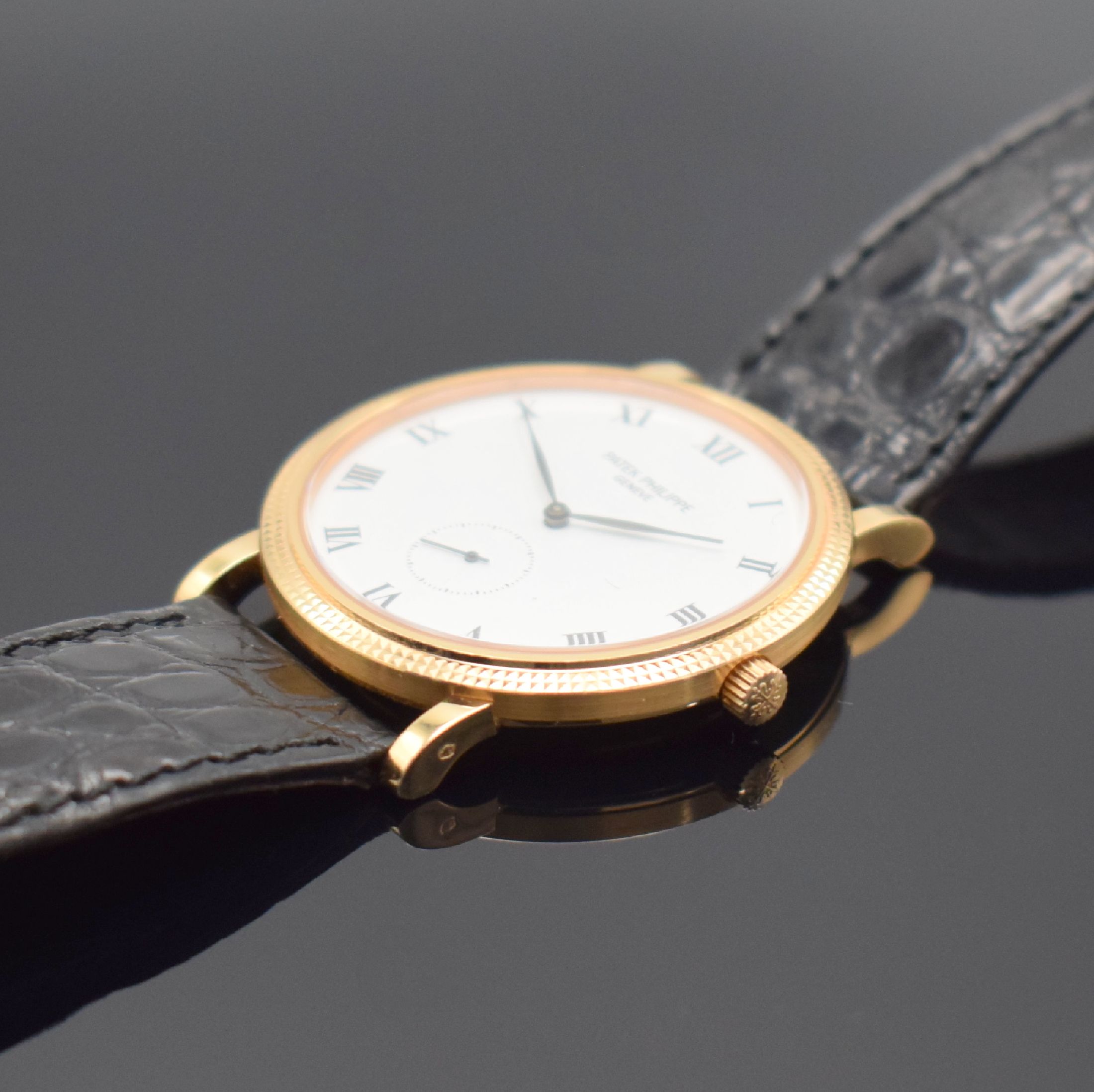 Detail d: PATEK PHILIPPE Herrenarmbanduhr Calatrava in Roségold 750/000 Referenz 3919R-001, Handaufzug, 2-tlg. Geh. inkl. orig. Lederband m. orig. Dornschl. ...