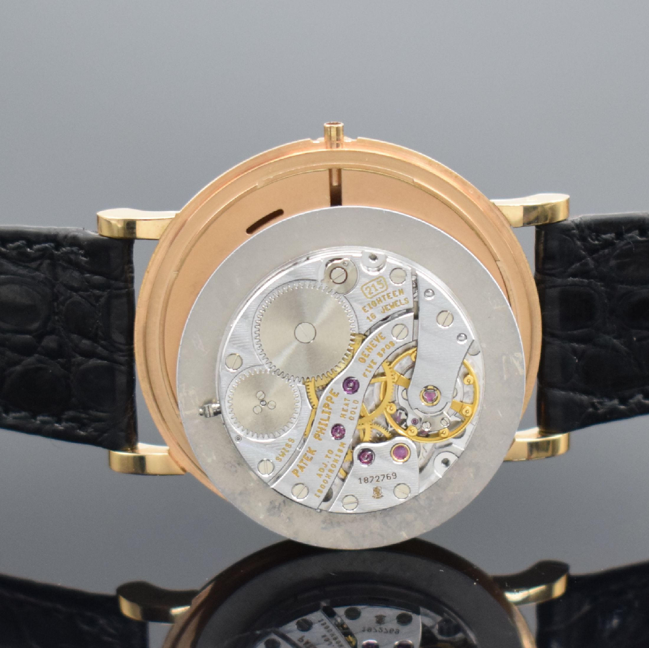 Detail i: PATEK PHILIPPE Herrenarmbanduhr Calatrava in Roségold 750/000 Referenz 3919R-001, Handaufzug, 2-tlg. Geh. inkl. orig. Lederband m. orig. Dornschl. ...