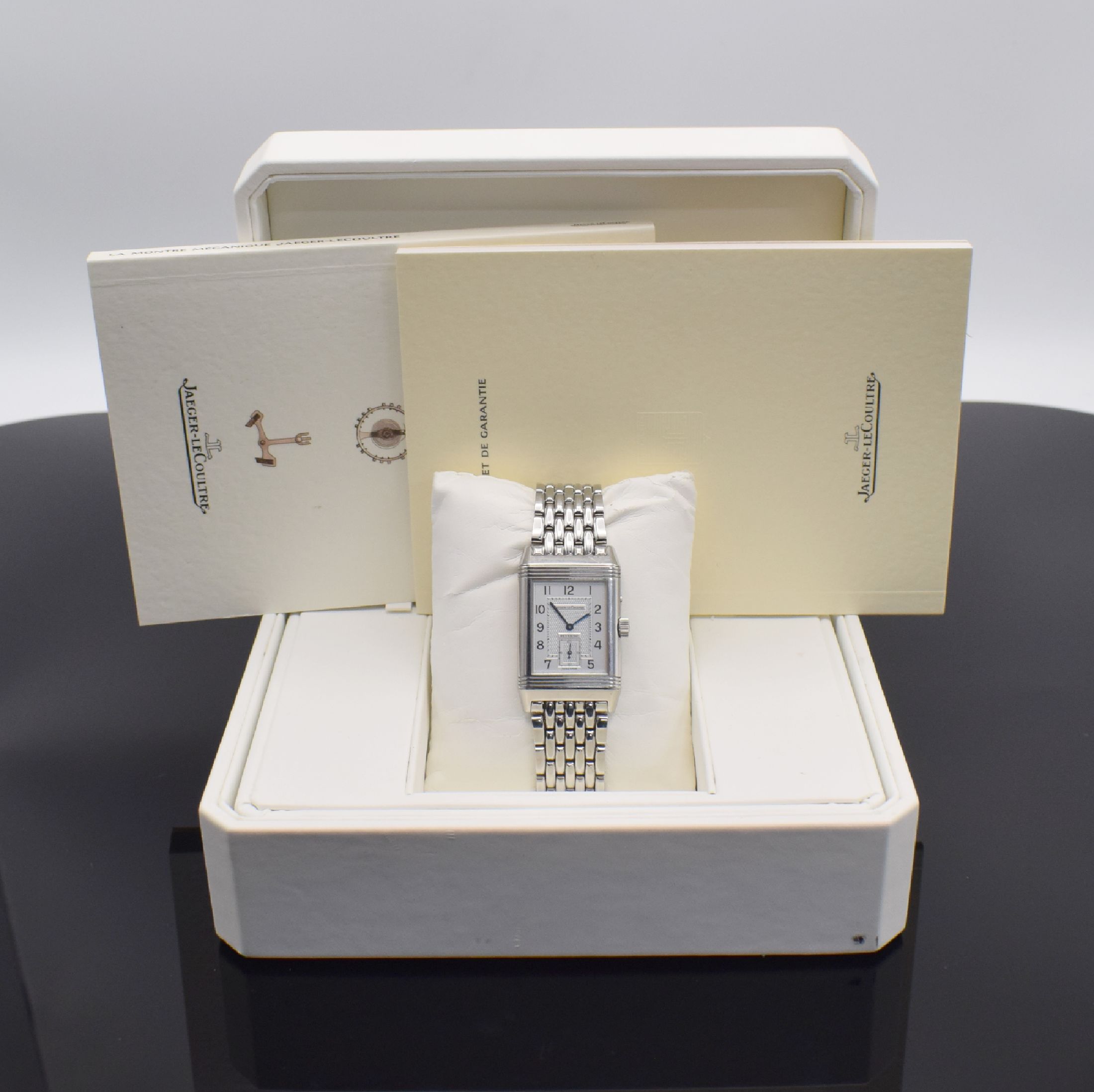 Detail f: Jaeger-LeCoultre Reverso Duoface Herrenarmbanduhr in Edelstahl Ref. 270.8.54, Schweiz um 2000, Handaufzug, Wendegehäuse, Gliederband m. dopp. ...