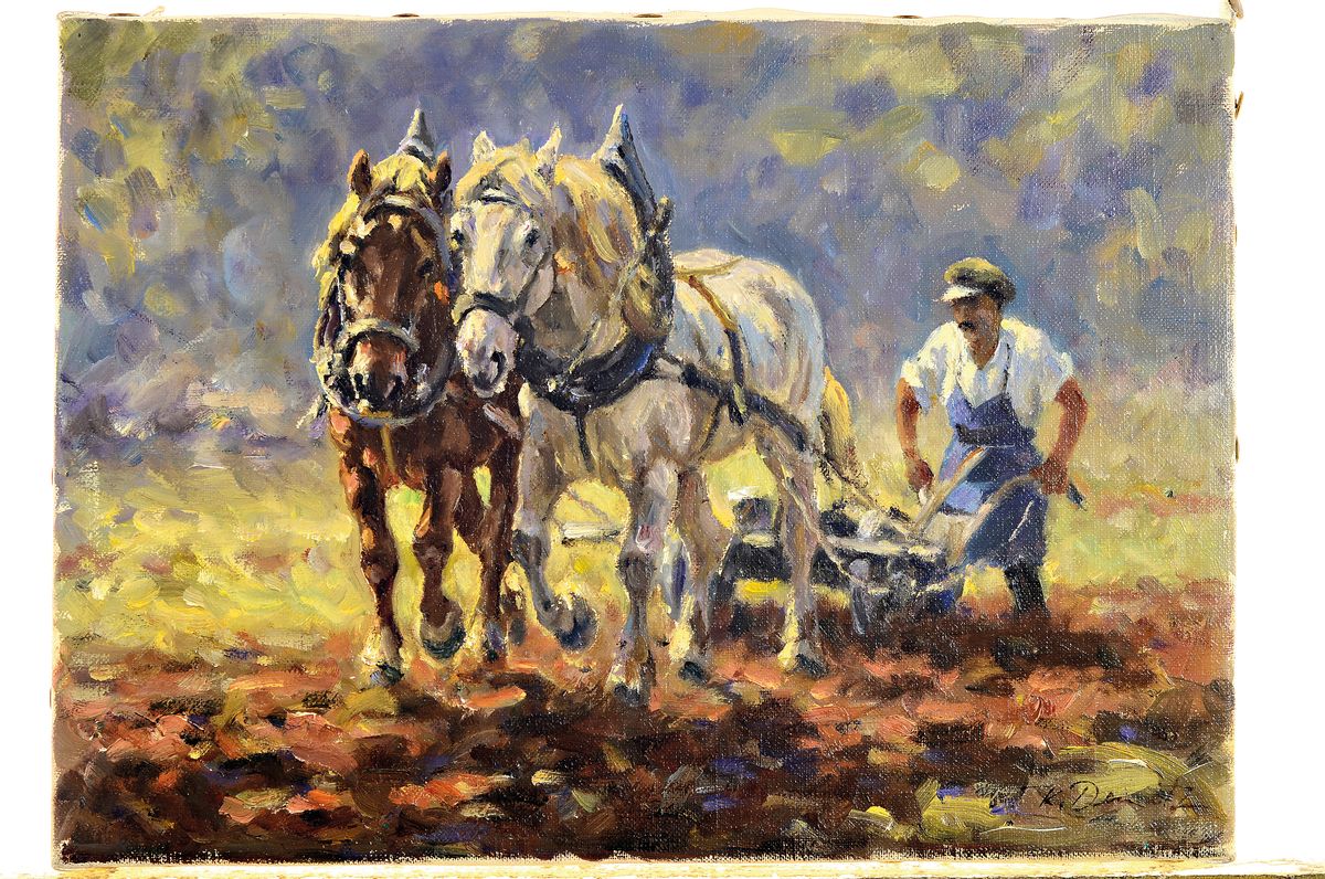 Detail k: Karl Demetz, 1909 Trossingen - 1986, Schwäbischer Landschafts- und Tiermaler, Lehre zum Dekorationsmaler, Studium an der Akademie Stuttgart, ...