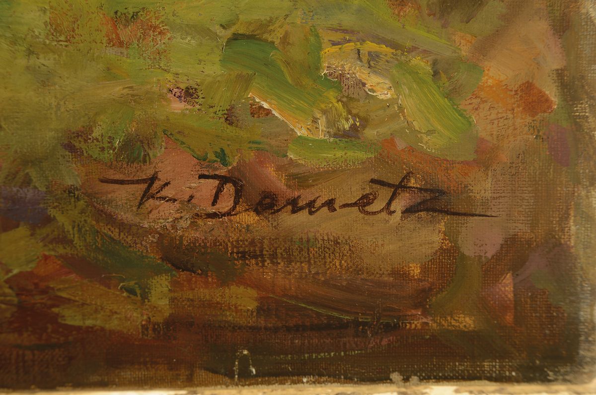 Detail a: Karl Demetz, 1909 Trossingen - 1986 Apfelstetten, Lehre zum Dekorationsmaler, Studium an der Akademie Stuttgart, "Auf dem Acker", ...