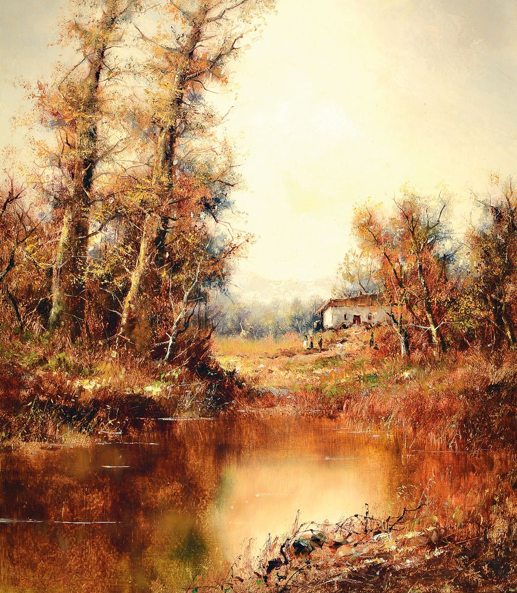 Friedrich Karl Thauer, 1924-2009, Studium in München bei Prof. Metz und Hagenmüller, später bei Kokoschka, hier: Herbst am Staffelsee, rückseitig ...
