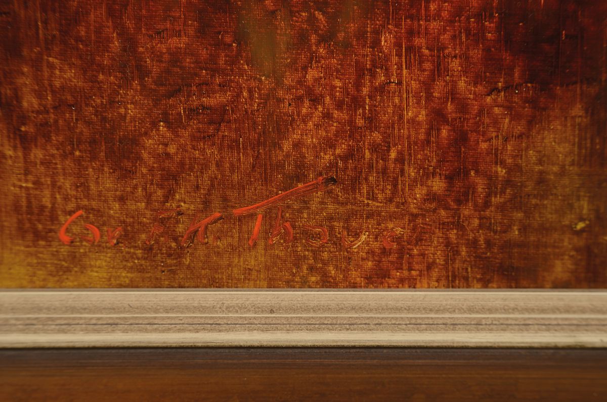 Detail a: Friedrich Karl Thauer, 1924-2009, Studium in München bei Prof. Metz und Hagenmüller, später bei Kokoschka, hier: Herbst am Staffelsee, rückseitig ...