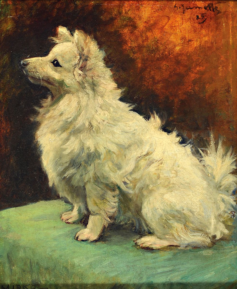 George Bernard Jamotte, 1880-1942, Ganzporträt eines Hundes im Profil, Öl/Lwd, links unten betitelt: Mirko, rechts oben signiert und dat. 25, ca. ...