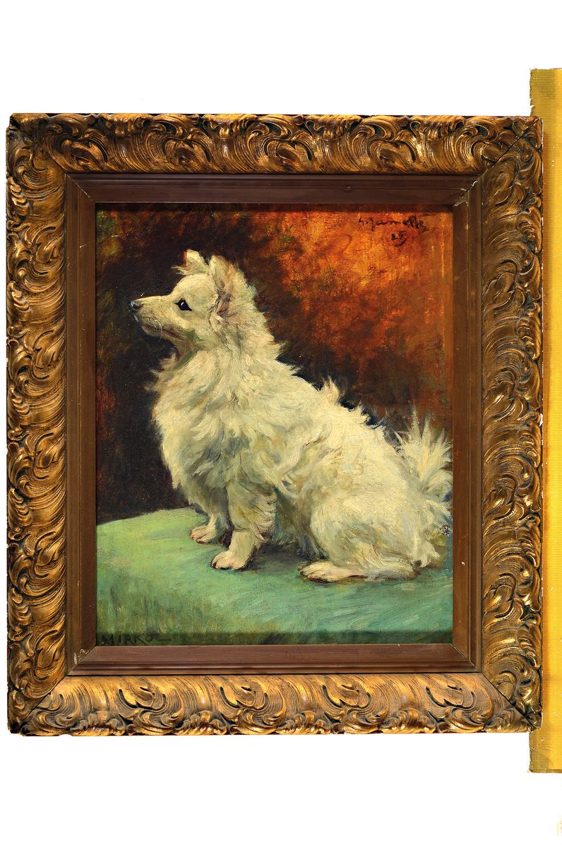 Detail k: George Bernard Jamotte, 1880-1942, Ganzporträt eines Hundes im Profil, Öl/Lwd, links unten betitelt: Mirko, rechts oben signiert und dat. 25, ca. ...