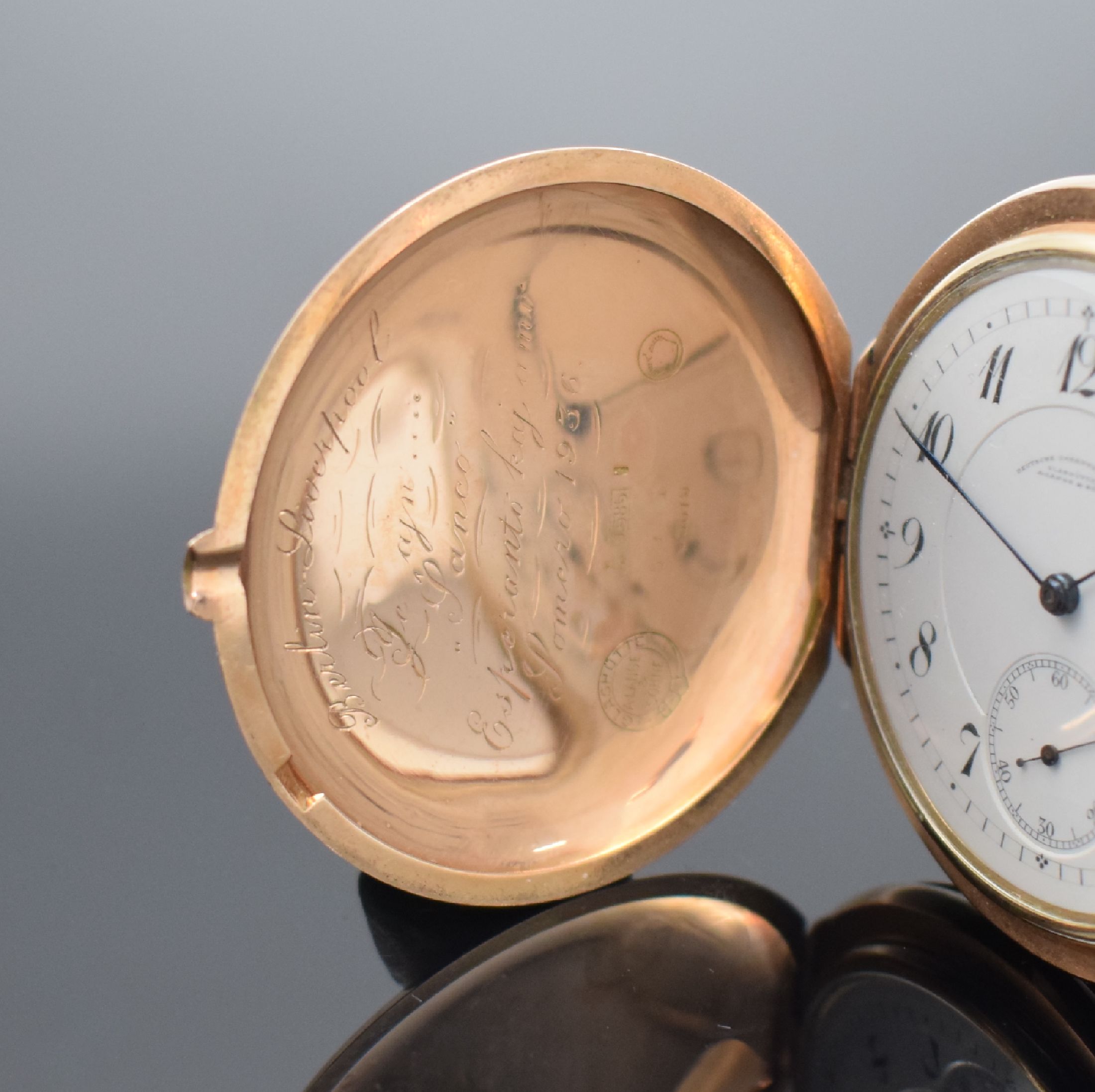 Detail a: A. LANGE & SÖHNE Deutsche Uhrenfabrikation Glashütte I/S Savonette in RG 585/000, Deutschland um 1906, glattes 3-Deckel Goldgeh.m. a-goutte l. ...