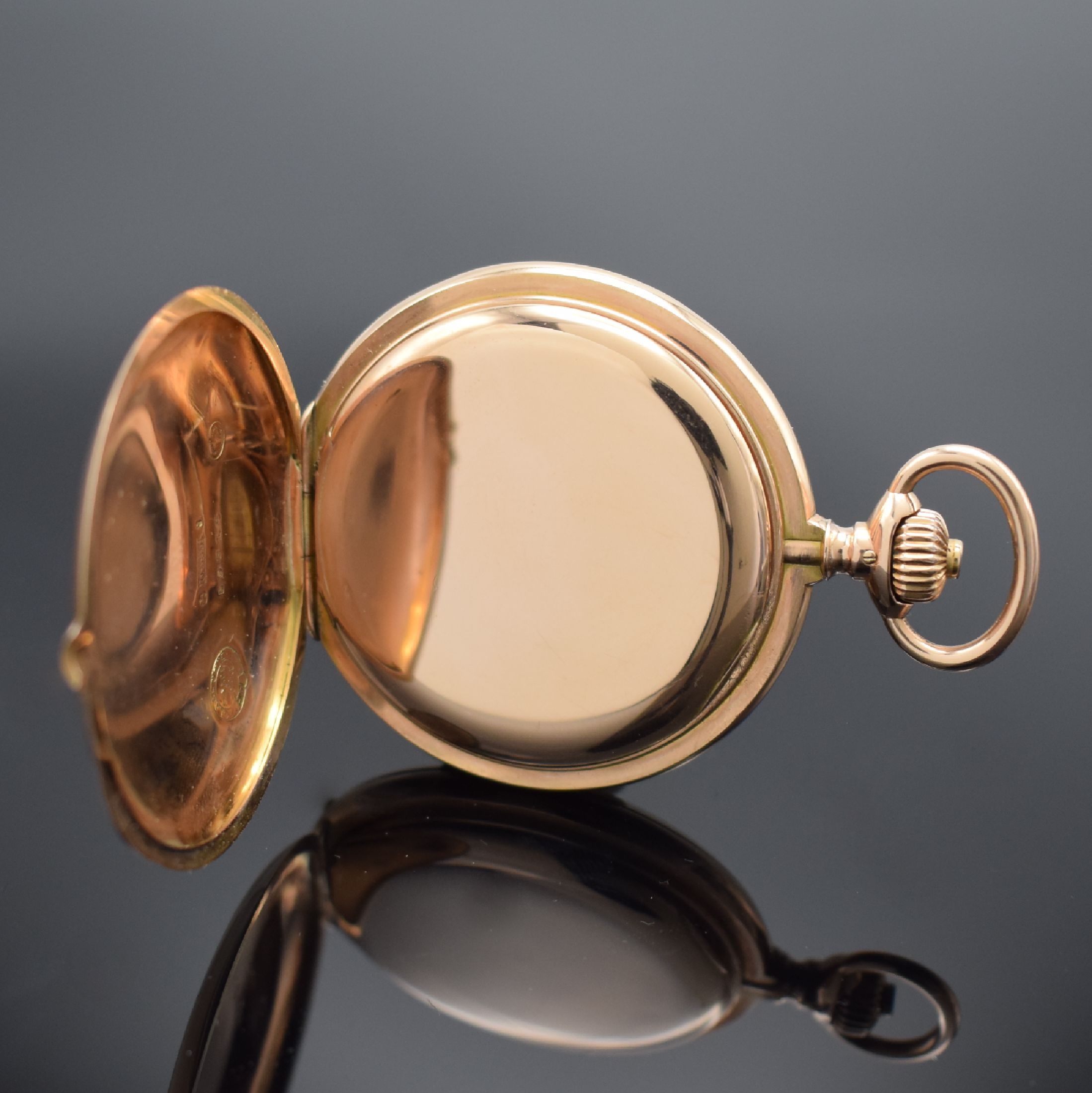 Detail e: A. LANGE & SÖHNE Deutsche Uhrenfabrikation Glashütte I/S Savonette in RG 585/000, Deutschland um 1906, glattes 3-Deckel Goldgeh.m. a-goutte l. ...