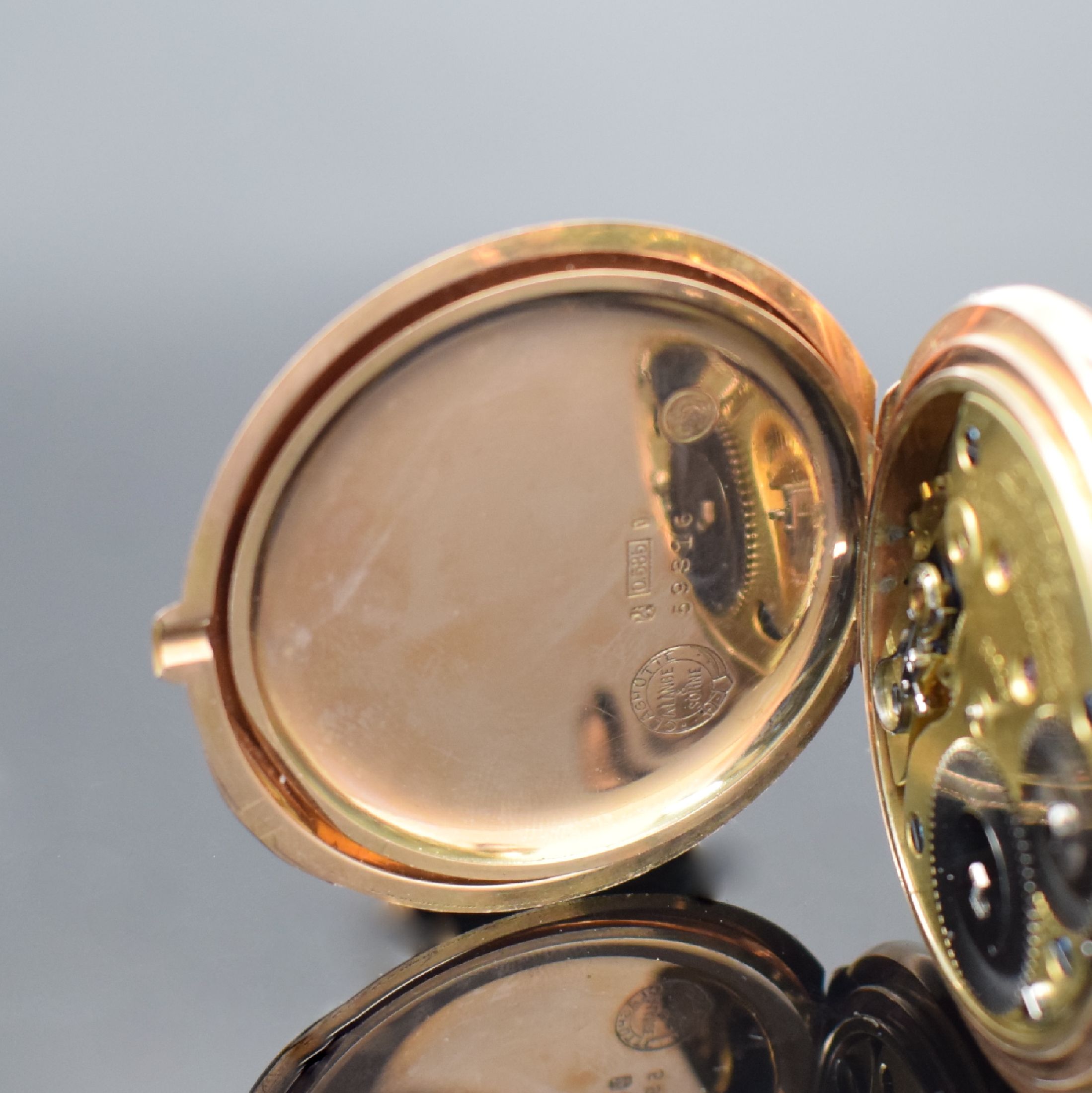 Detail f: A. LANGE & SÖHNE Deutsche Uhrenfabrikation Glashütte I/S Savonette in RG 585/000, Deutschland um 1906, glattes 3-Deckel Goldgeh.m. a-goutte l. ...