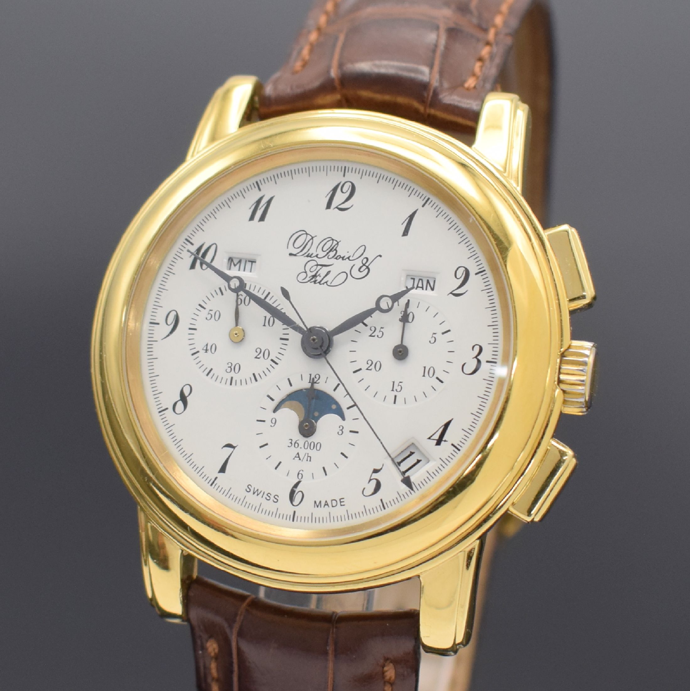 Detail a: DUBOIS & FILS limitierte Herrenarmbanduhr mit Chronograph & Vollkalender Kal. El Primero 410 Referenz 1812, Schweiz um 1997, Automatik, verg., beids. ...