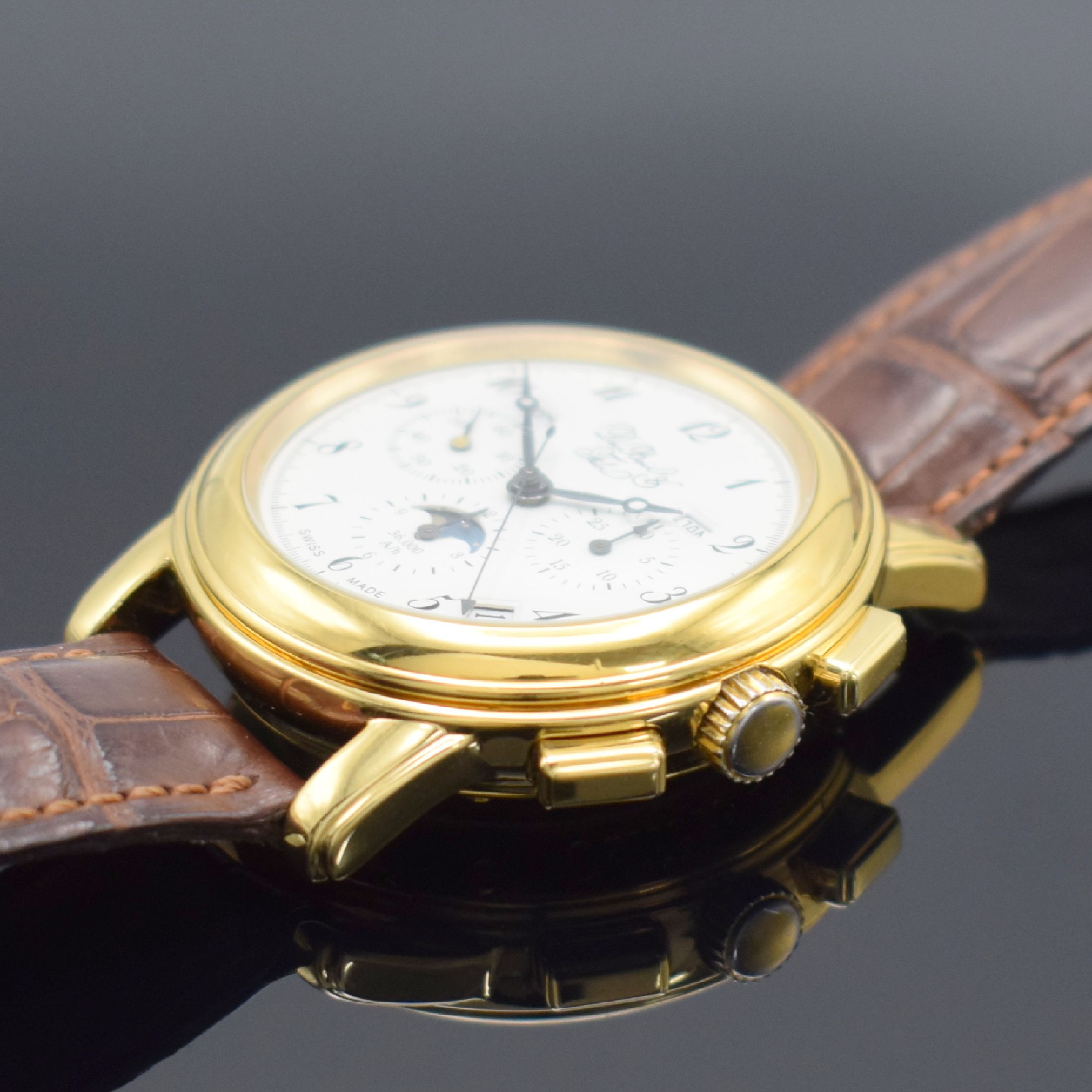 Detail c: DUBOIS & FILS limitierte Herrenarmbanduhr mit Chronograph & Vollkalender Kal. El Primero 410 Referenz 1812, Schweiz um 1997, Automatik, verg., beids. ...