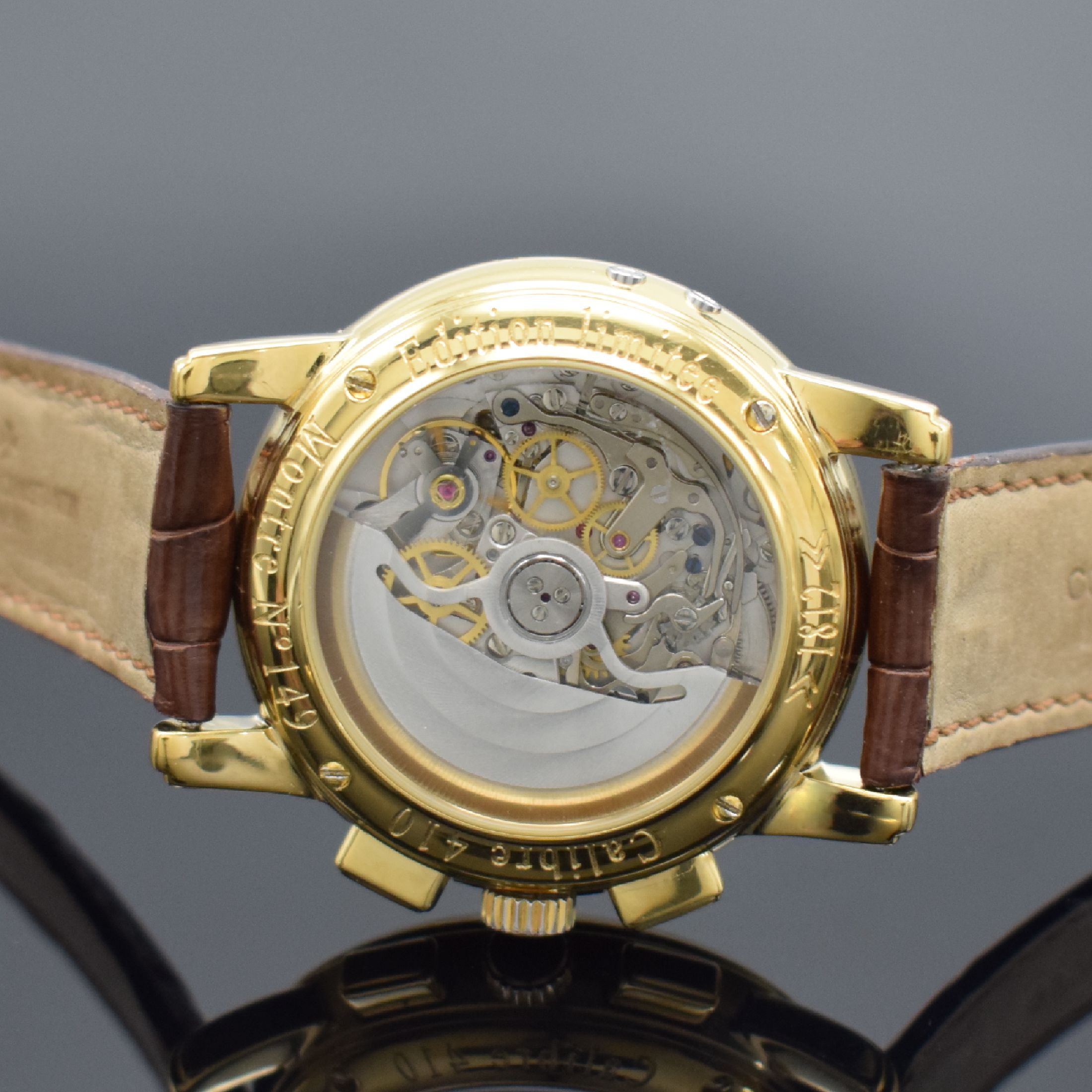 Detail e: DUBOIS & FILS limitierte Herrenarmbanduhr mit Chronograph & Vollkalender Kal. El Primero 410 Referenz 1812, Schweiz um 1997, Automatik, verg., beids. ...