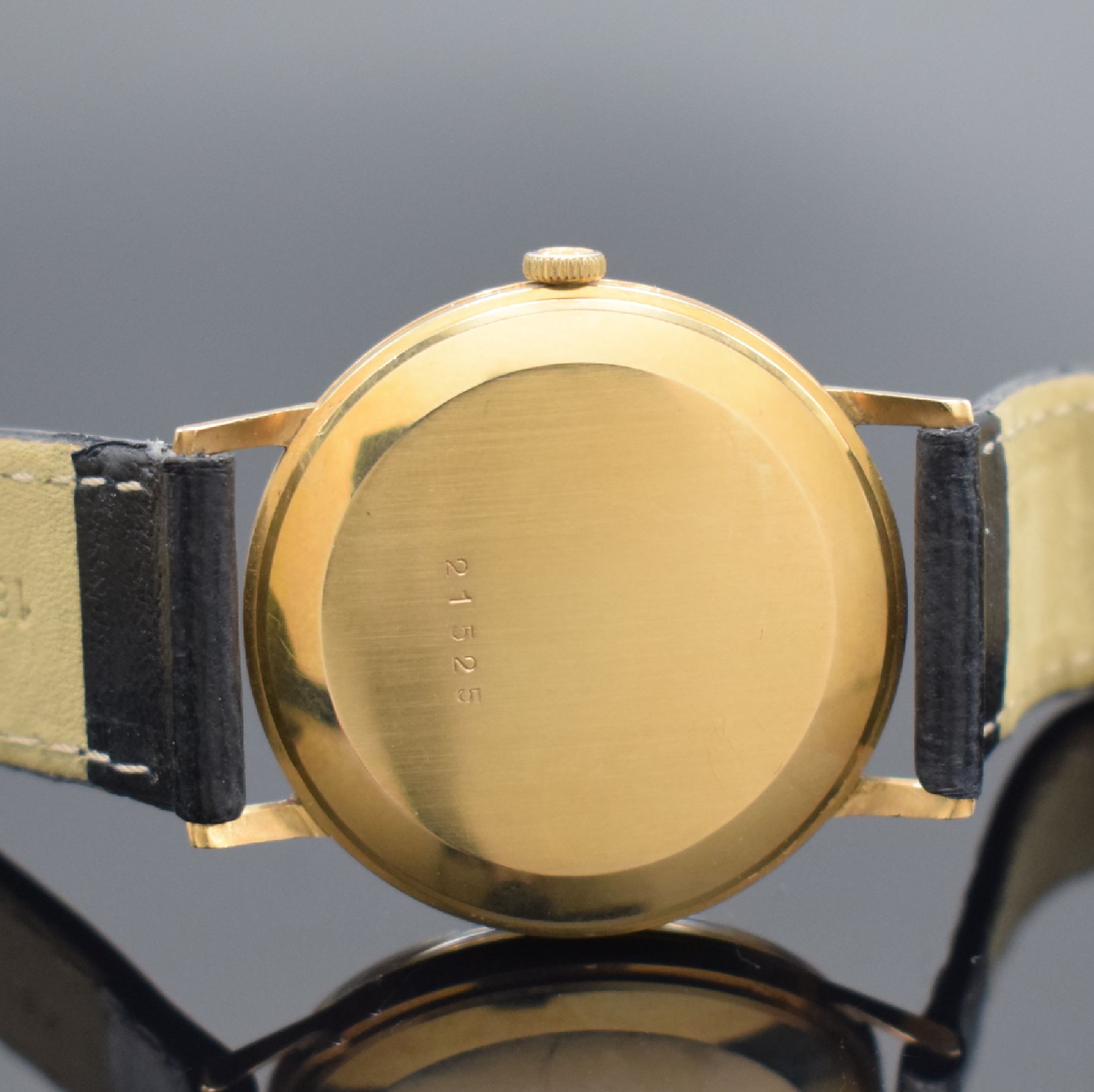 Detail c: ZENITH Herrenarmbanduhr in Roségold 750/000, Handaufzug, Schweiz um 1970, Boden & Glasrand aufgedr., vers. Zifferbl. m. aufgel. Indizes l. fl., Anz. ...