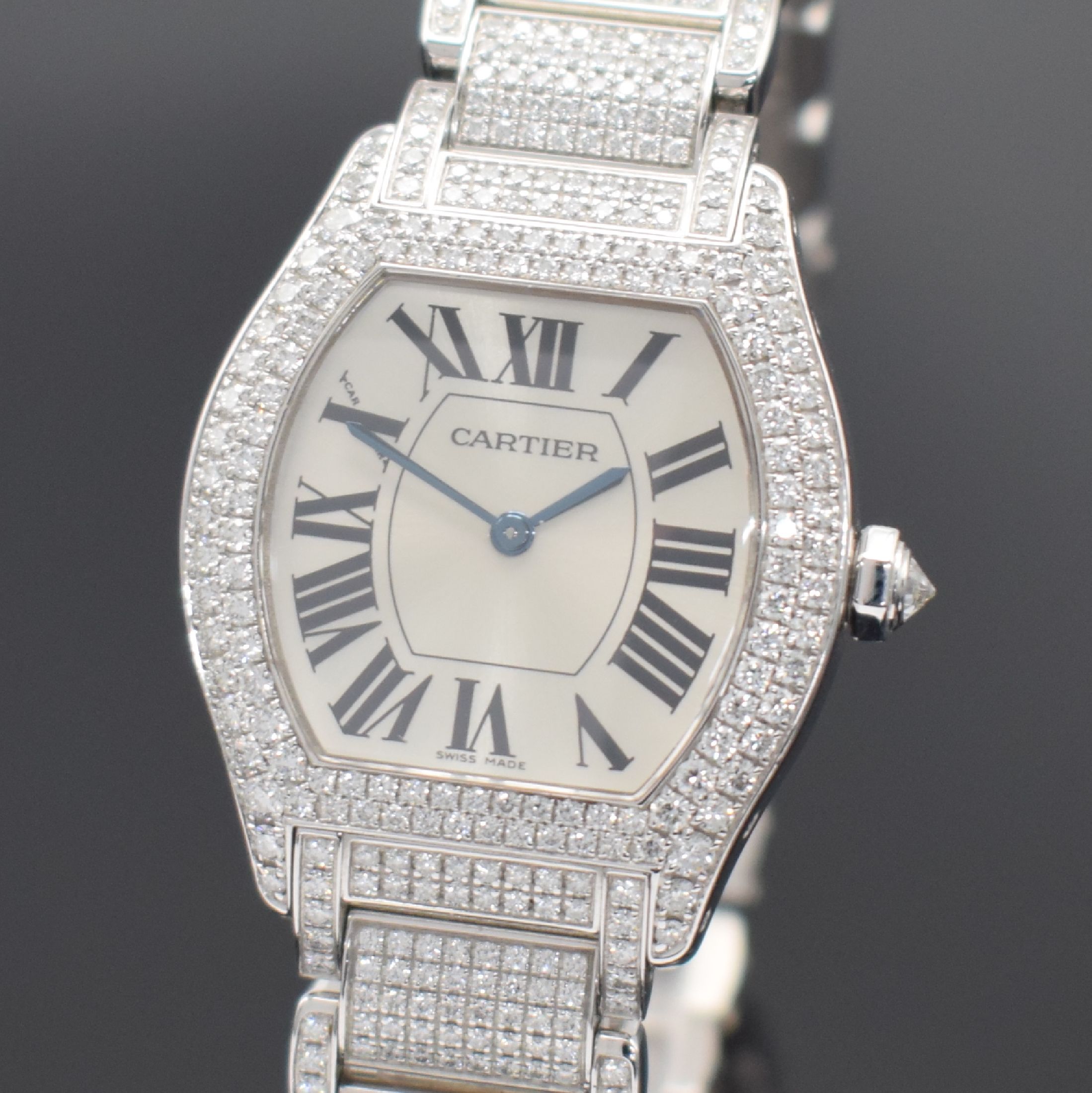 Detail a: CARTIER hochfeine & seltene Damenarmbanduhr Serie Tortue in WG 750/000 an Gliederband mit original Brillantbesatz Referenz WA5049MC, Handaufzug, ...