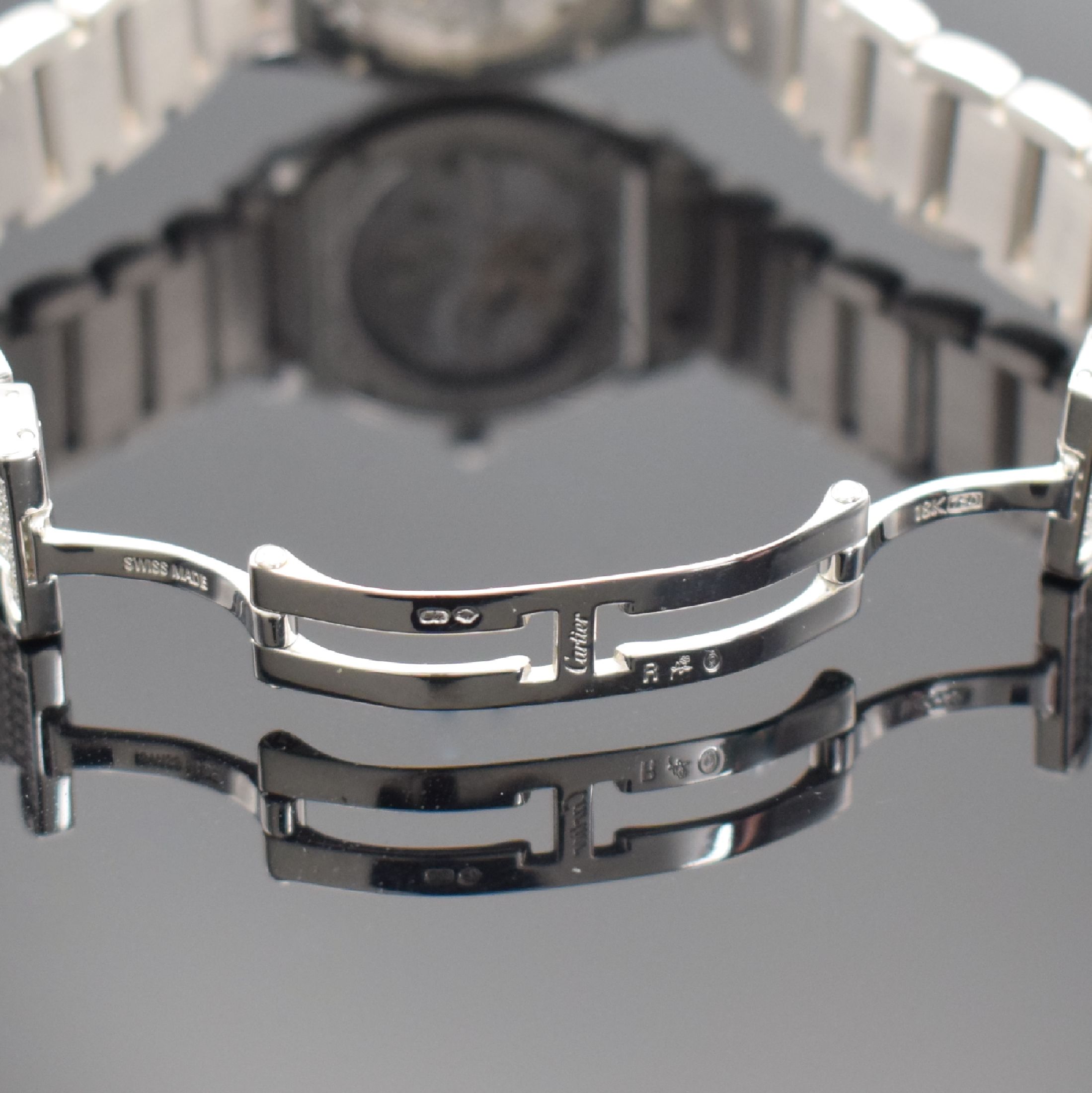 Detail d: CARTIER hochfeine & seltene Damenarmbanduhr Serie Tortue in WG 750/000 an Gliederband mit original Brillantbesatz Referenz WA5049MC, Handaufzug, ...