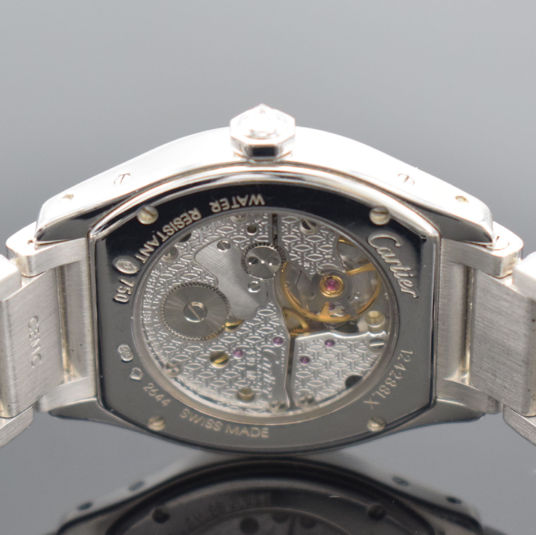 Detail g: CARTIER hochfeine & seltene Damenarmbanduhr Serie Tortue in WG 750/000 an Gliederband mit original Brillantbesatz Referenz WA5049MC, Handaufzug, ...