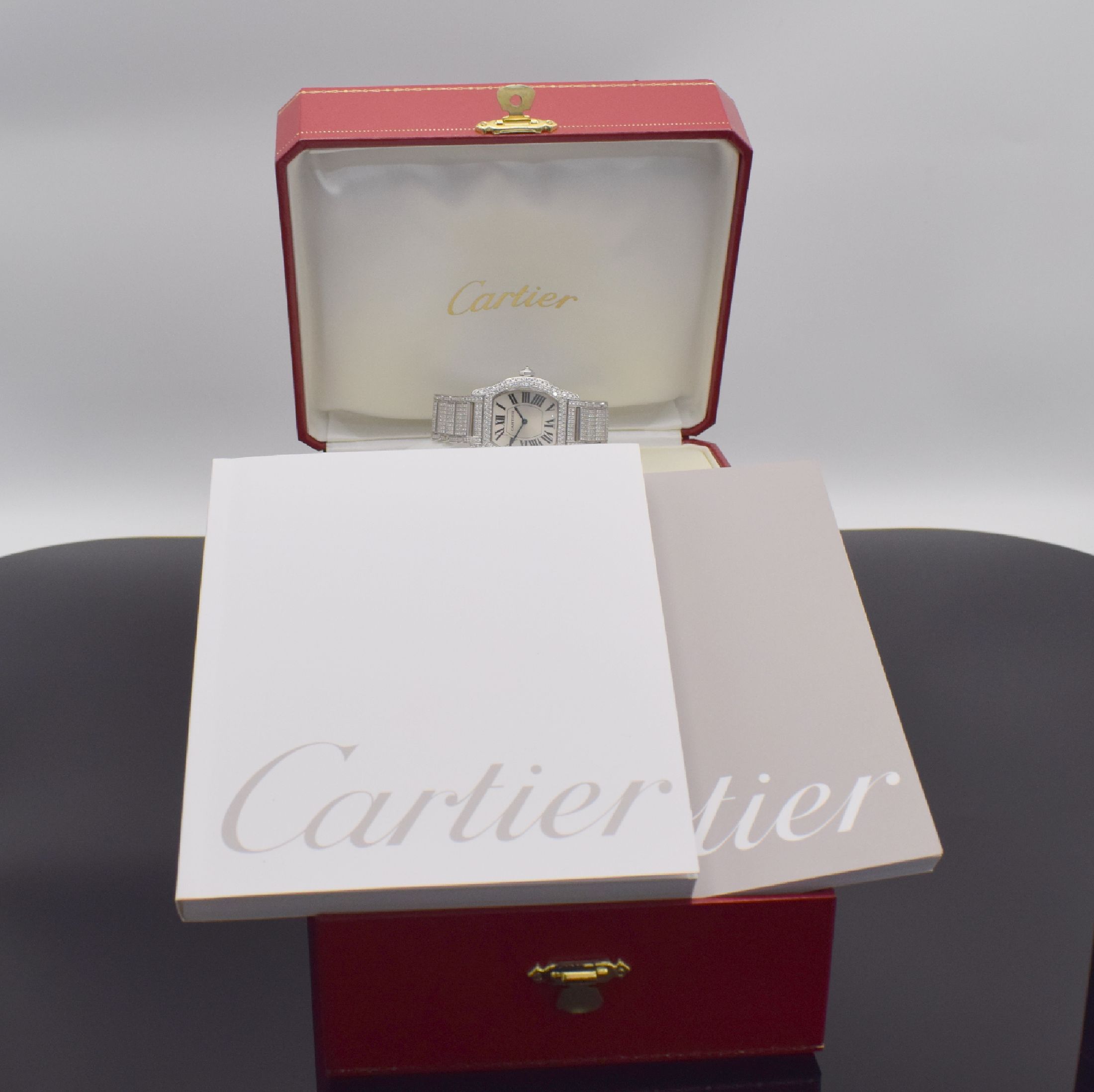 Detail h: CARTIER hochfeine & seltene Damenarmbanduhr Serie Tortue in WG 750/000 an Gliederband mit original Brillantbesatz Referenz WA5049MC, Handaufzug, ...