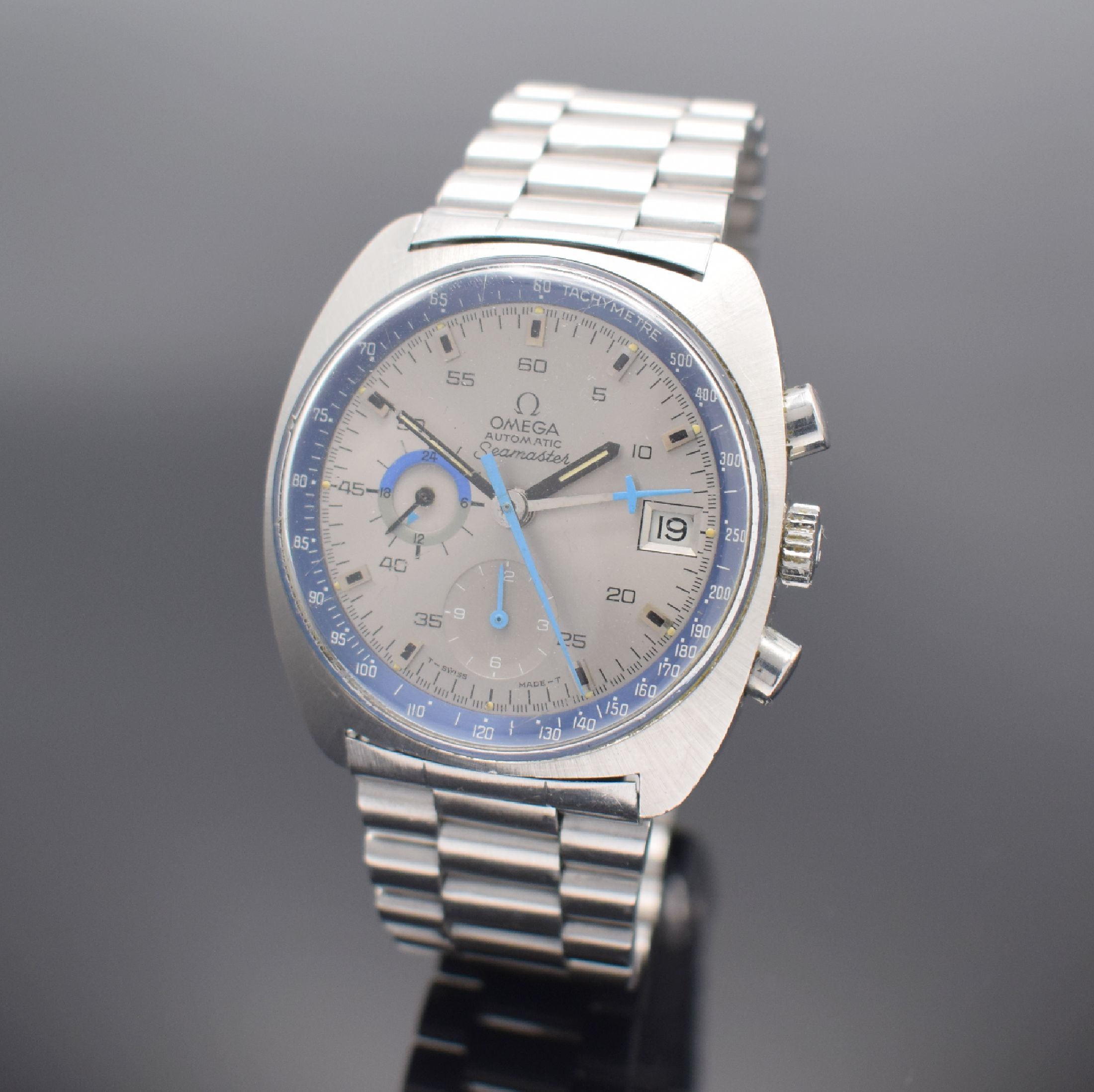 OMEGA Seamaster Armbandchronograph, Schweiz um 1972, Ref. 176.007, Automatik, Edelstahlgeh. inkl. orig. Gliederband m. Faltschl., Boden m. ...