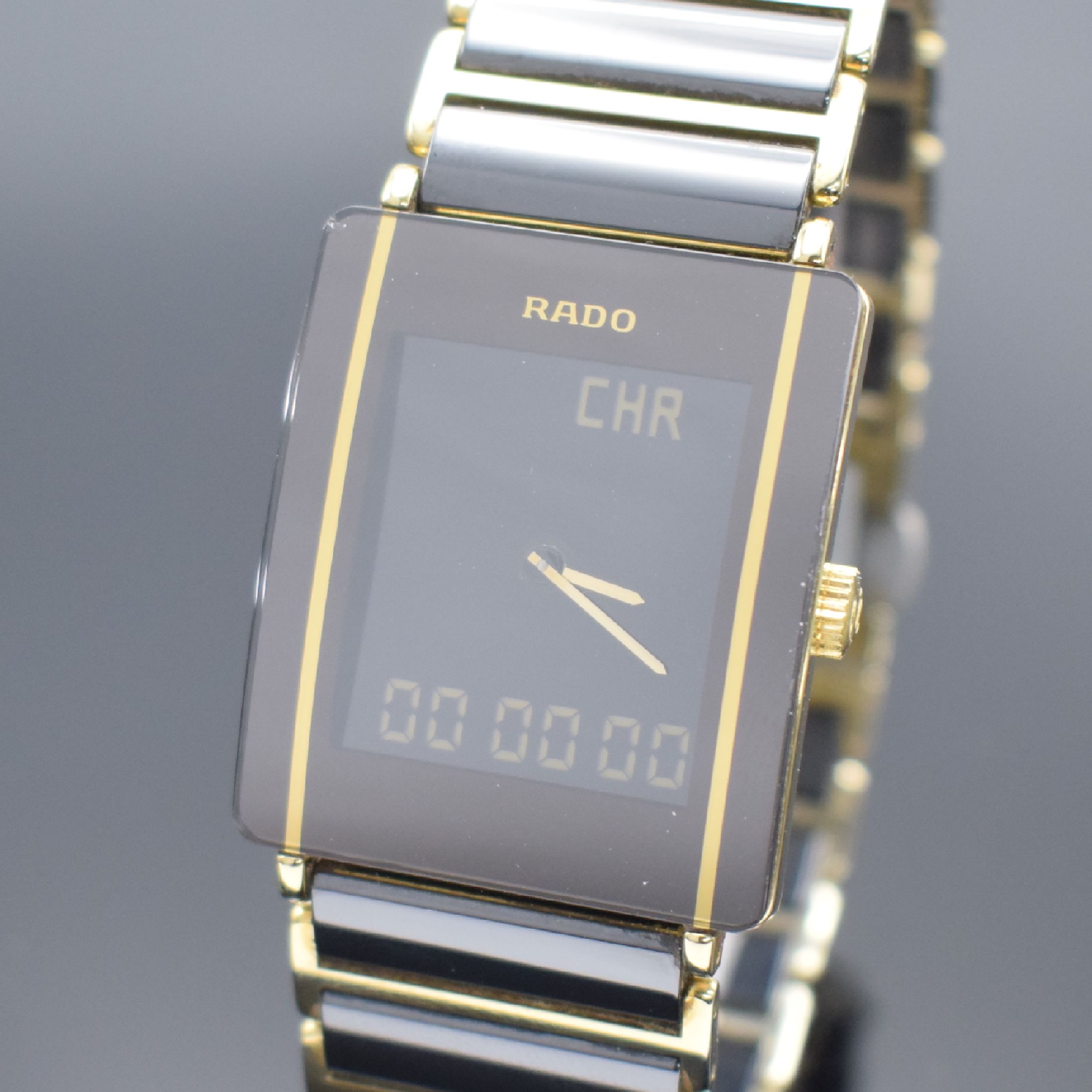 Detail c: RADO Diastar Armbanduhr mit digitaler Multifunktionsanzeige, Schweiz um 2005, quarz, Ref. 193.0456.3, verg. Geh., Stahlboden 4-fach verschr., orig. ...