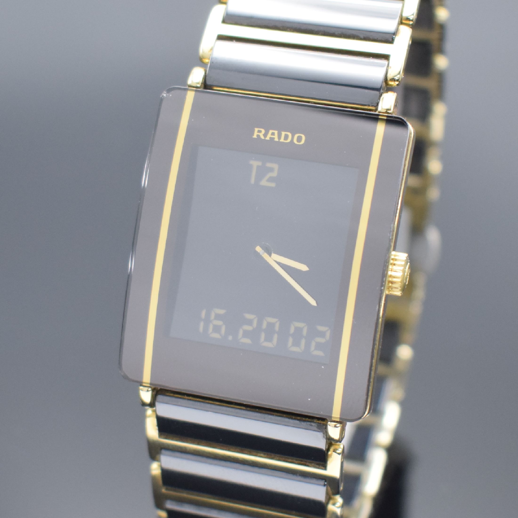 Detail d: RADO Diastar Armbanduhr mit digitaler Multifunktionsanzeige, Schweiz um 2005, quarz, Ref. 193.0456.3, verg. Geh., Stahlboden 4-fach verschr., orig. ...