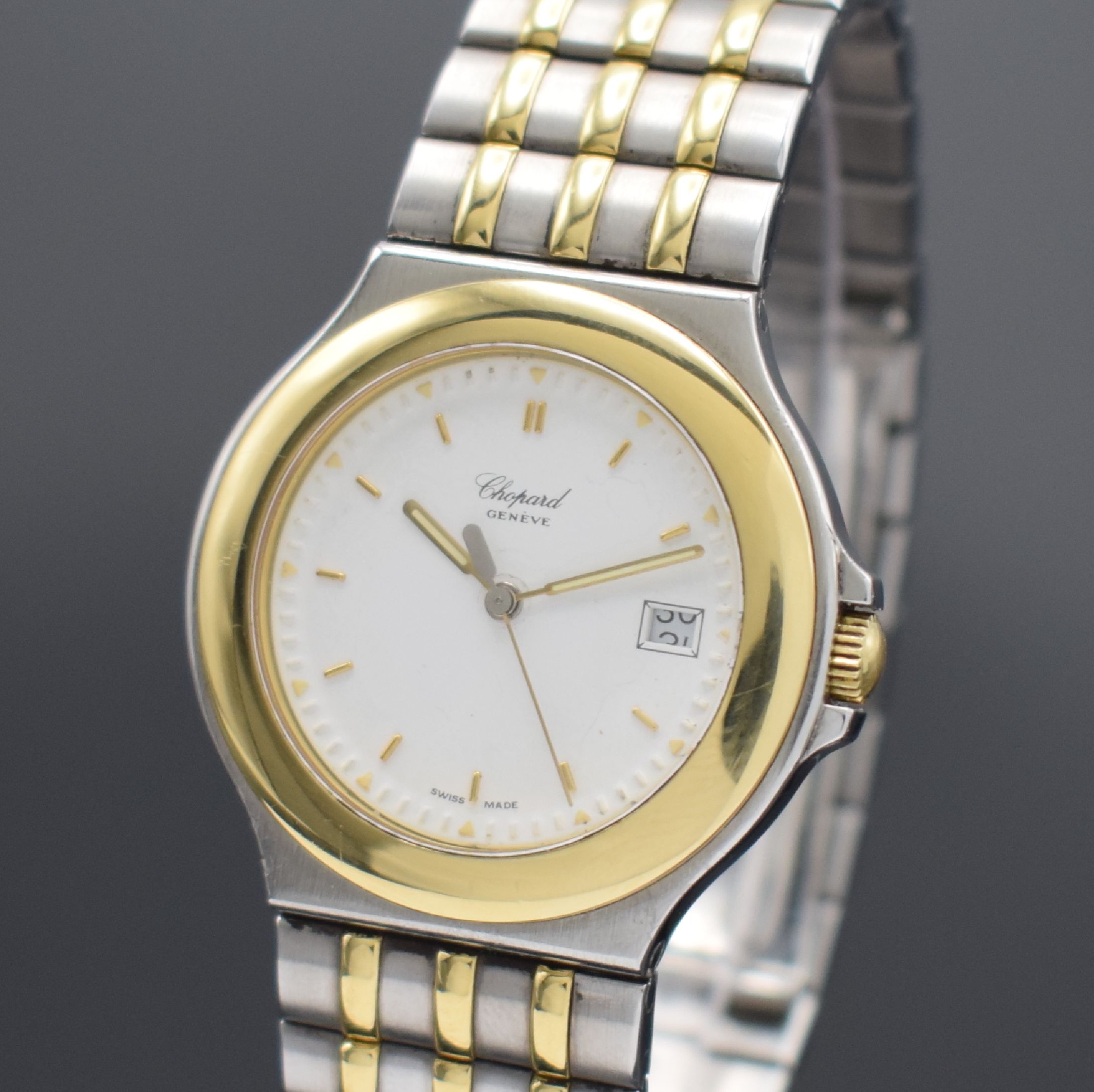 Detail a: CHOPARD Herrenarmbanduhr Monte Carlo in Stahl/Gold Referenz 8110, Schweiz um 1995, quarz, Lünette gegen Boden 8-fach verschr., orig. Gliederband m. ...