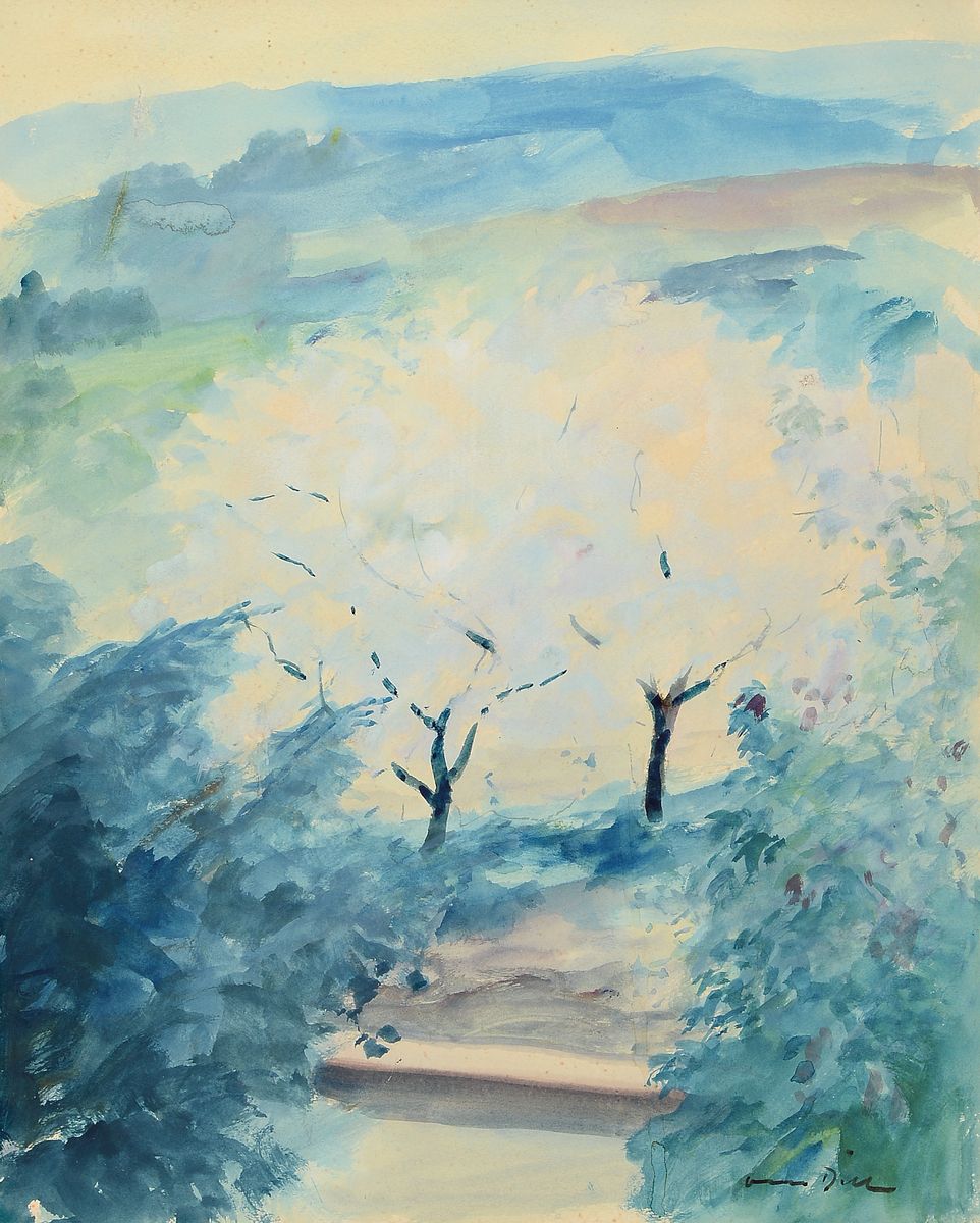 Otto Dill, 1884 Neustadt - 1957 Bad Dürkheim , Aquarell, "Blühende Bäume", 1941, Nachlass-Etikett Nr. 79b, rechts unten signiert, unter ...