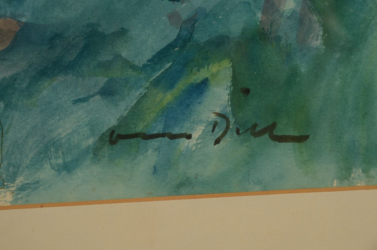 Detail a: Otto Dill, 1884 Neustadt - 1957 Bad Dürkheim , Aquarell, "Blühende Bäume", 1941, Nachlass-Etikett Nr. 79b, rechts unten signiert, unter ...