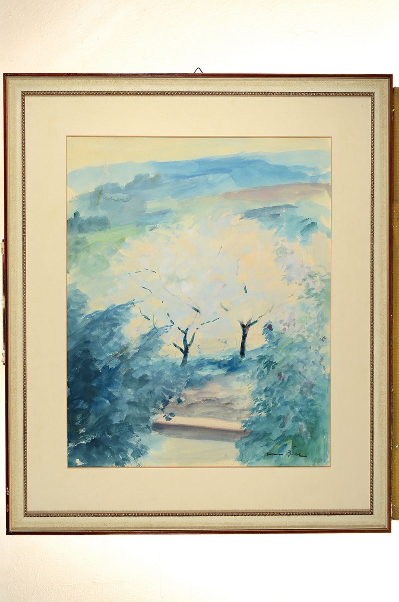 Detail k: Otto Dill, 1884 Neustadt - 1957 Bad Dürkheim , Aquarell, "Blühende Bäume", 1941, Nachlass-Etikett Nr. 79b, rechts unten signiert, unter ...