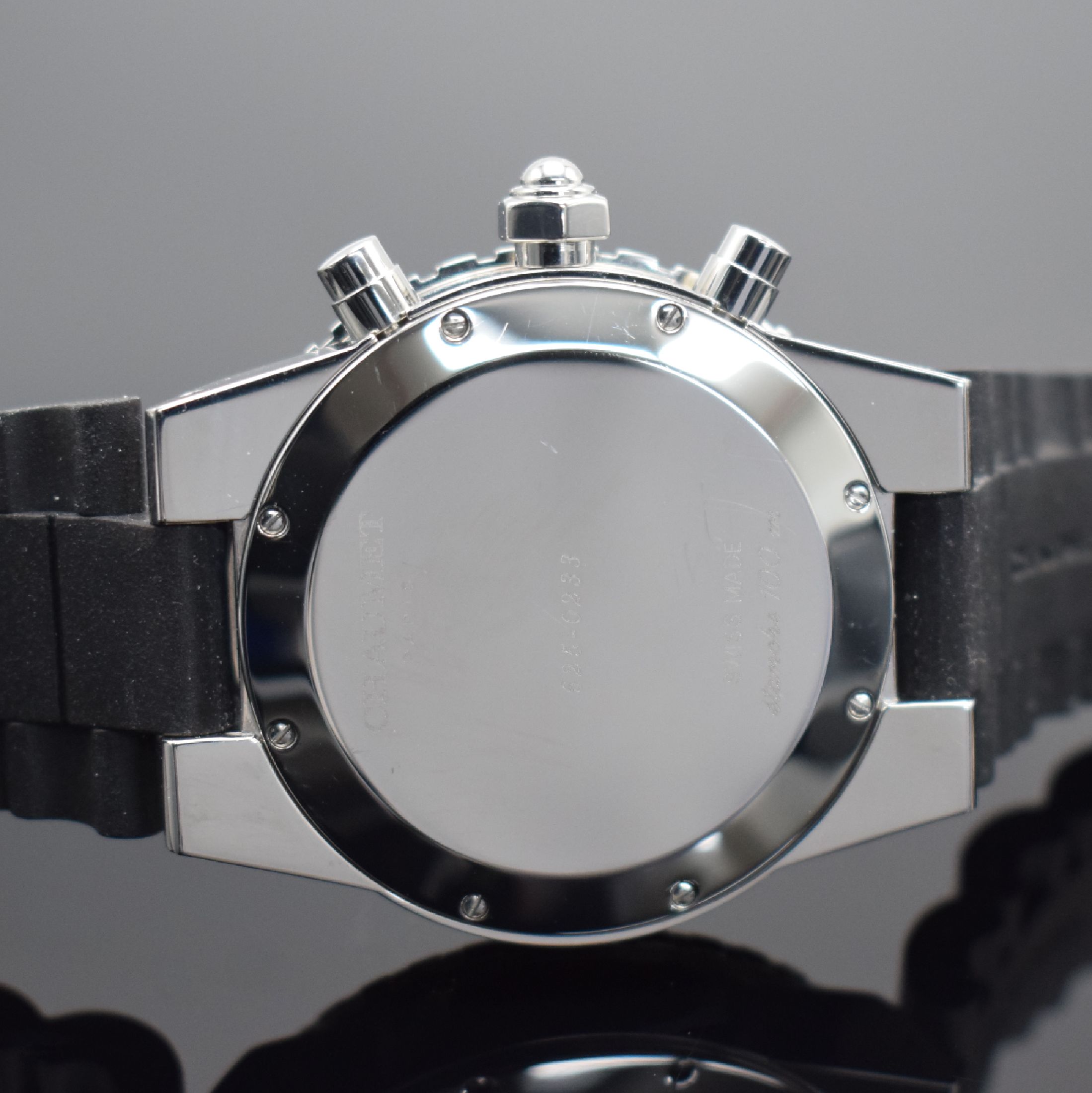 Detail d: CHAUMET Armbandchronograph Referenz 625, quarz, Schweiz/Frankreich um 2010, Edelstahlgeh. inkl. orig. Kautschukband m. orig. Faltschl., Boden 8-fach ...