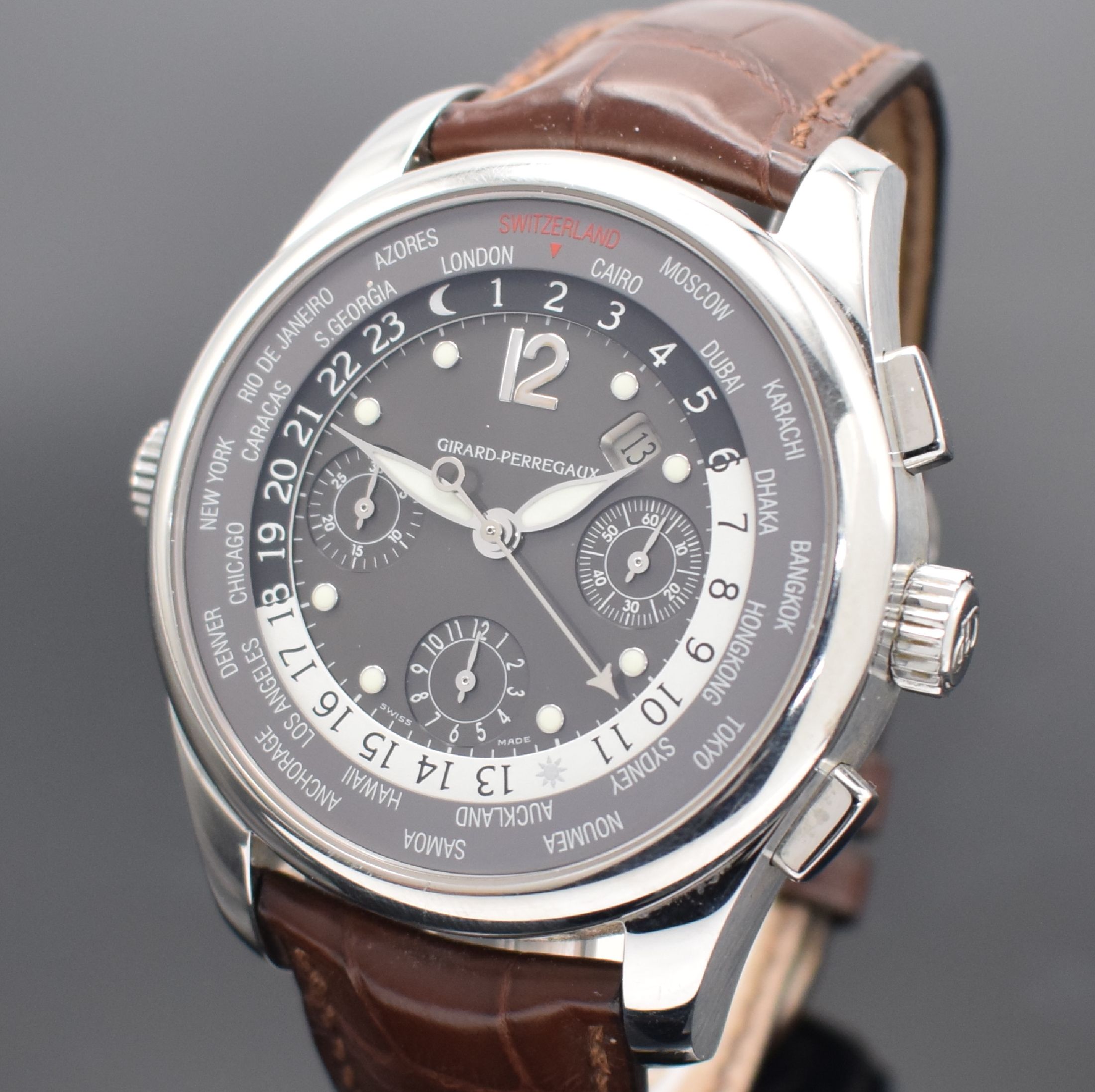 Detail a: GIRARD PERREGAUX seltene, auf 50 Stück limitierter Armbandchronograph WW.TC Switzerland Referenz 49800, Automatik, Edelstahlgeh. inkl. orig. ...