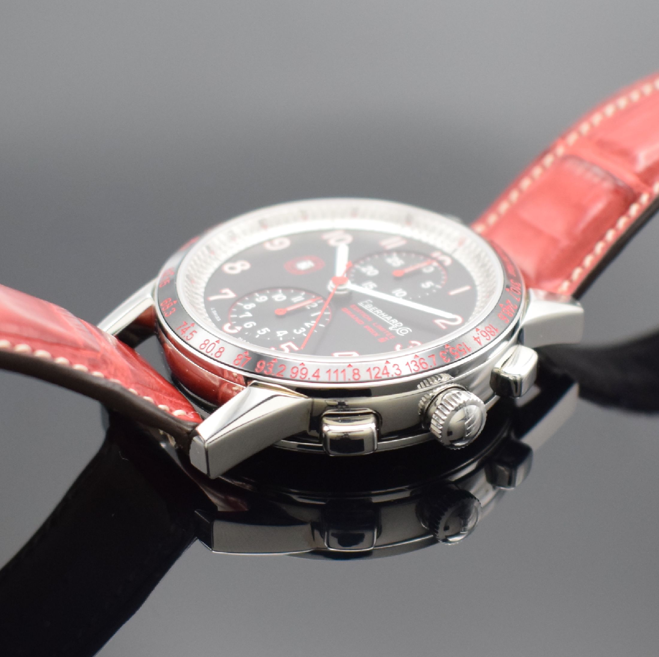 Detail c: EBERHARD & Co. auf 999 Stück limitierter Armbandchronograph Tazio Nuvolari Grand Prix Referenz 31056, Automatik, Edelstahlgeh. inkl. orig. Lederband ...