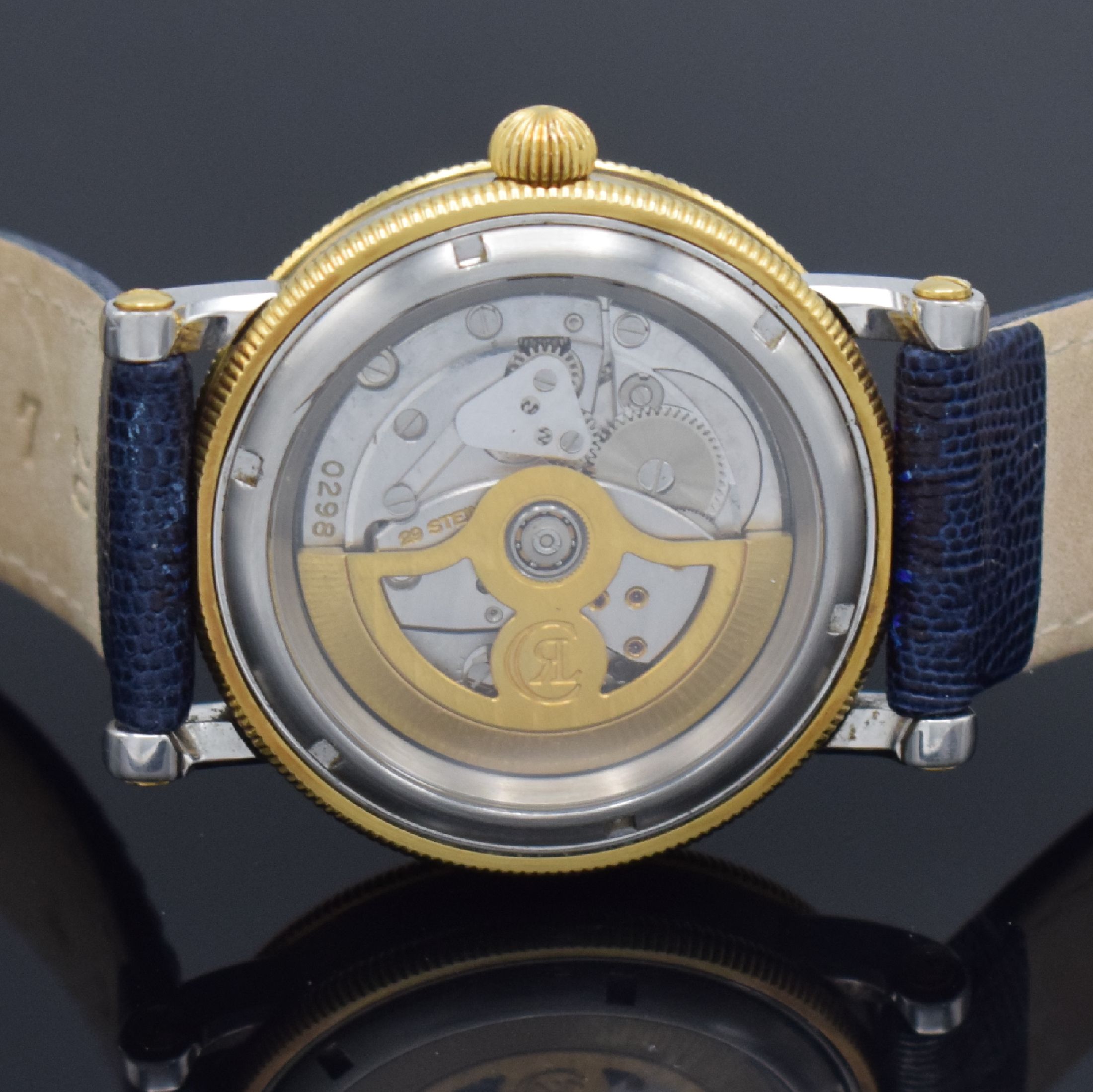 Detail f: CHRONOSWISS Herrenarmbanduhr Regulateur Referenz CH 1222, Automatik, Schweiz um 2010, Edelstahlgeh. inkl. Lederband m. orig. Dornschl., gerändelte ...
