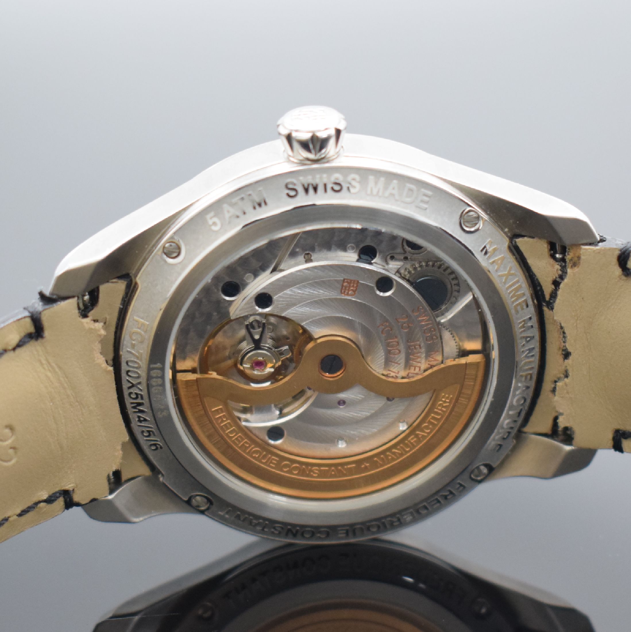 Detail d: FREDERIQUE CONSTANT Herrenarmbanduhr Maxime Manufacture Referenz FC-700X5M4/5/6, Automatik, Edelstahlgeh. inkl orig. Lederband (zu ern.) m. orig. ...