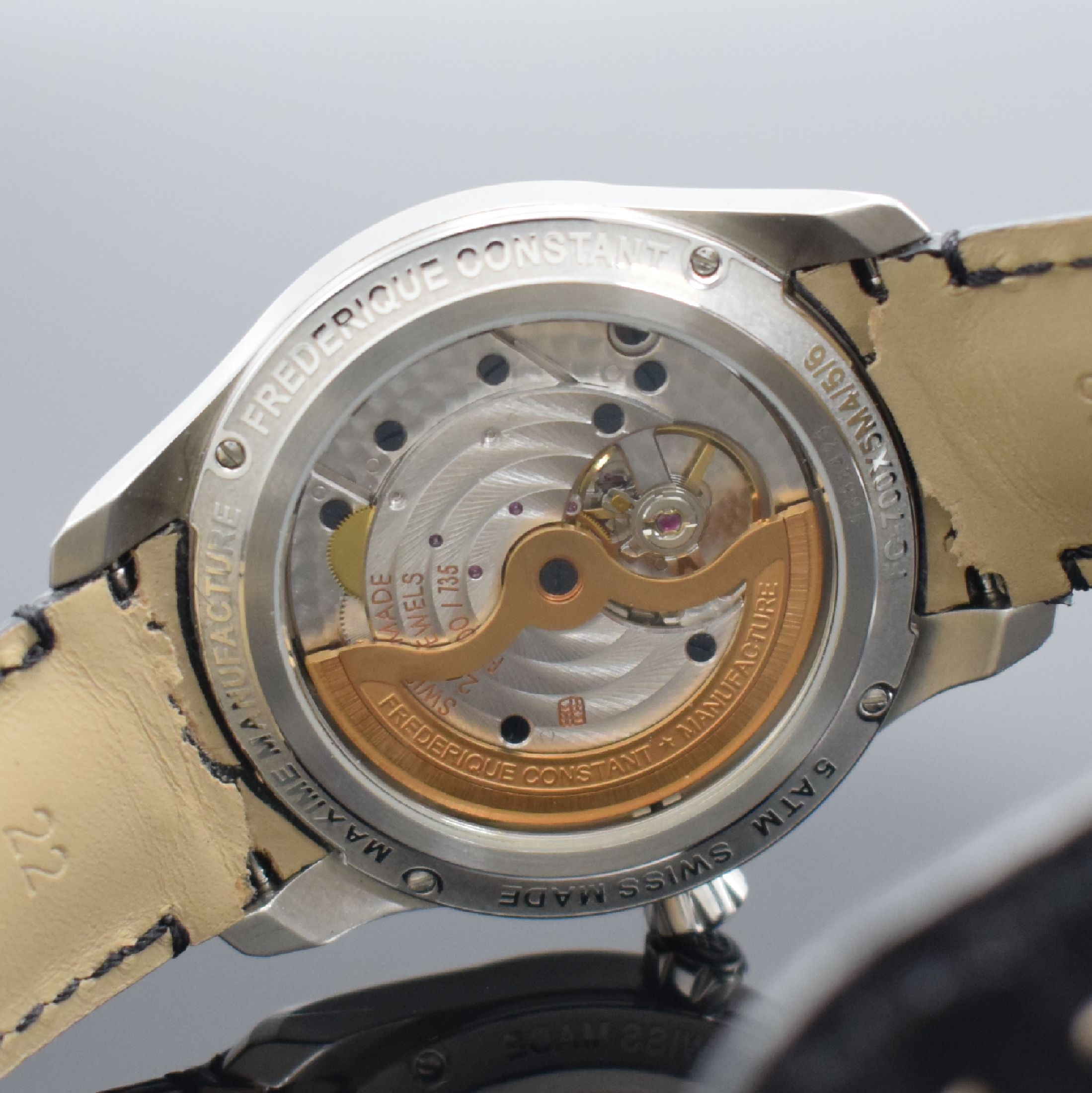 Detail e: FREDERIQUE CONSTANT Herrenarmbanduhr Maxime Manufacture Referenz FC-700X5M4/5/6, Automatik, Edelstahlgeh. inkl orig. Lederband (zu ern.) m. orig. ...
