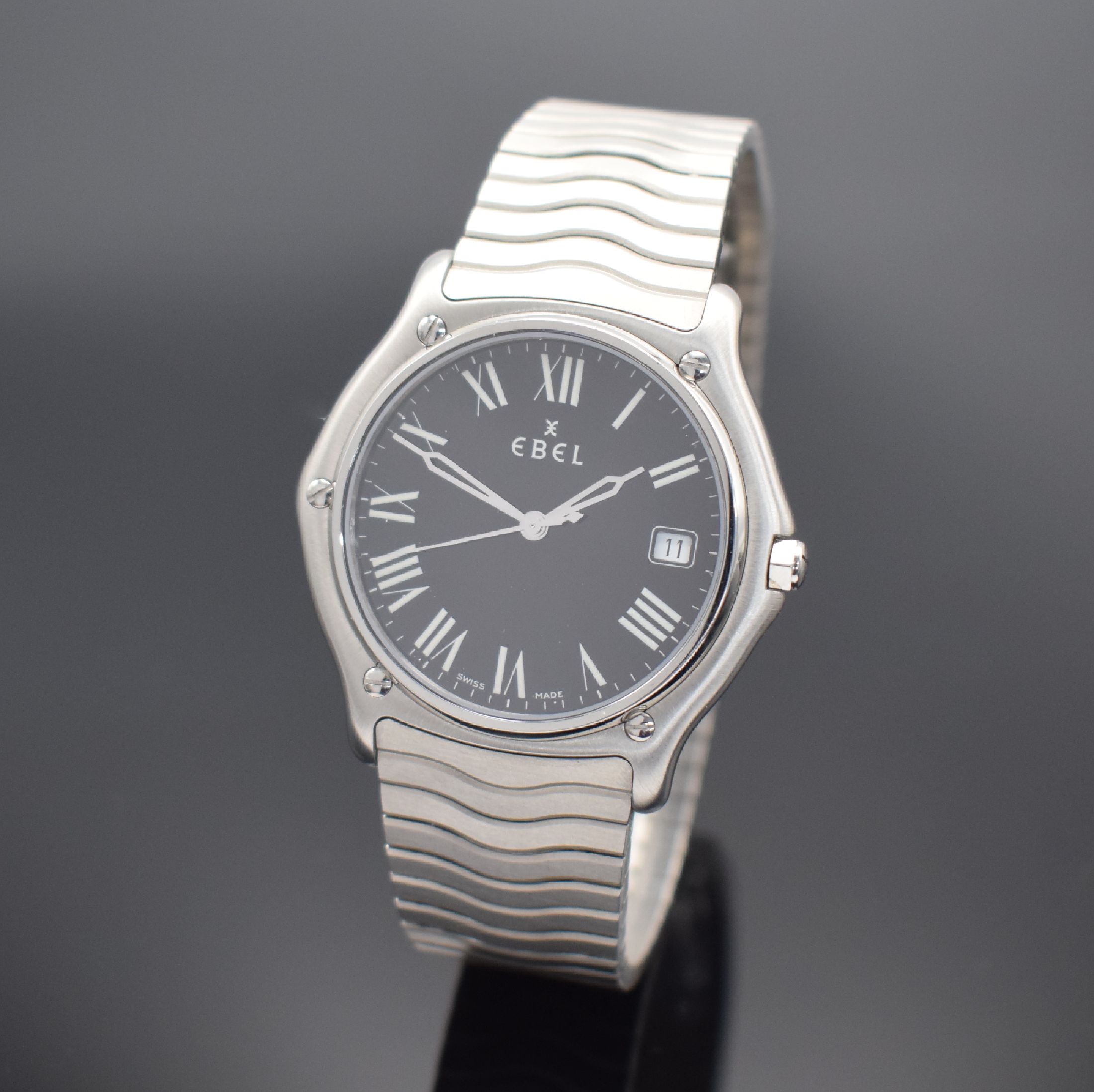 EBEL nahezu neuwertige Herrenarmbanduhr Sport Classic XL Referenz 9187151, Schweiz um 2000, quarz, Edelstahlgeh. inkl. Wellengliederband m. ...