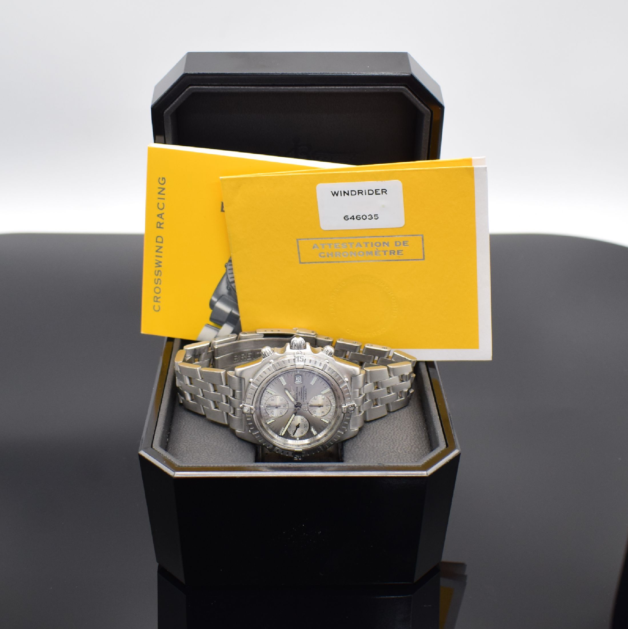 Detail e: BREITLING Chronometer Crosswind Racing Herrenarmbanduhr mit Chronograph Referenz A13355, Schweiz um 2005, Automatik, Edelstahlgeh. inkl. Gliederband ...