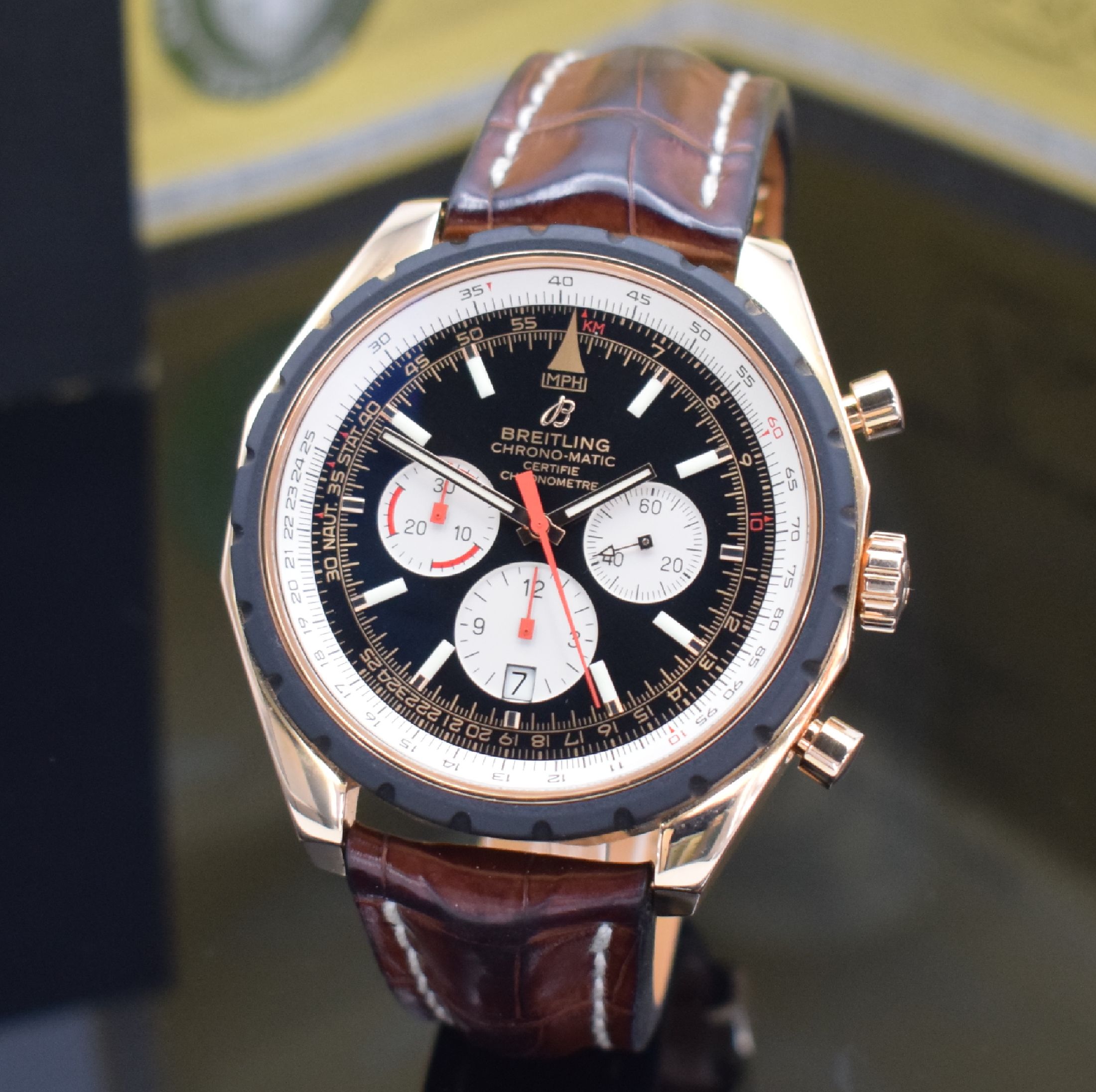 Detail a: BREITLING auf 500 Stück limitierter Armbandchronograph Chrono-Matic 49 in Roségold 750/000 Referenz R14360, Schweiz um 2017, orig. Lederband m. ...
